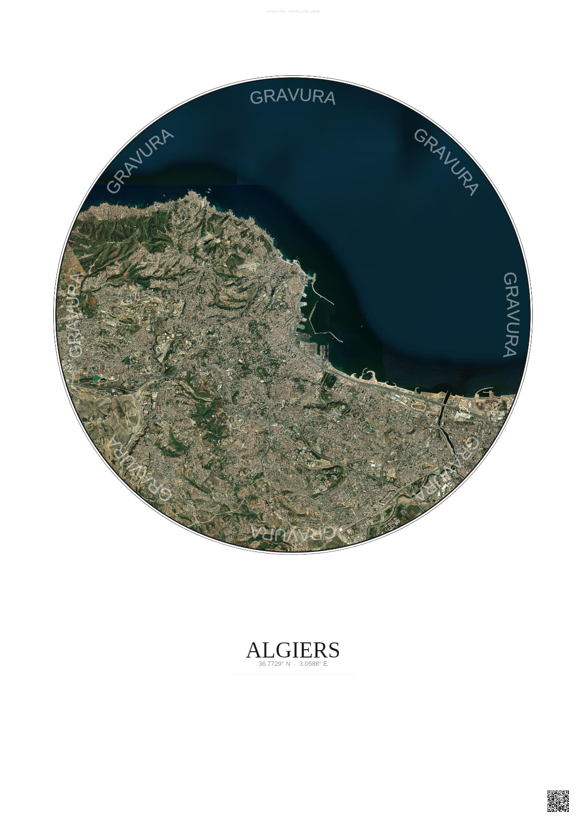 Affiche Algiers – Poster vue satellite | Gravura – Fond clair