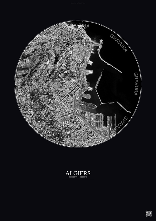 Affiche Algiers – Poster vue satellite | Gravura – Fond foncé