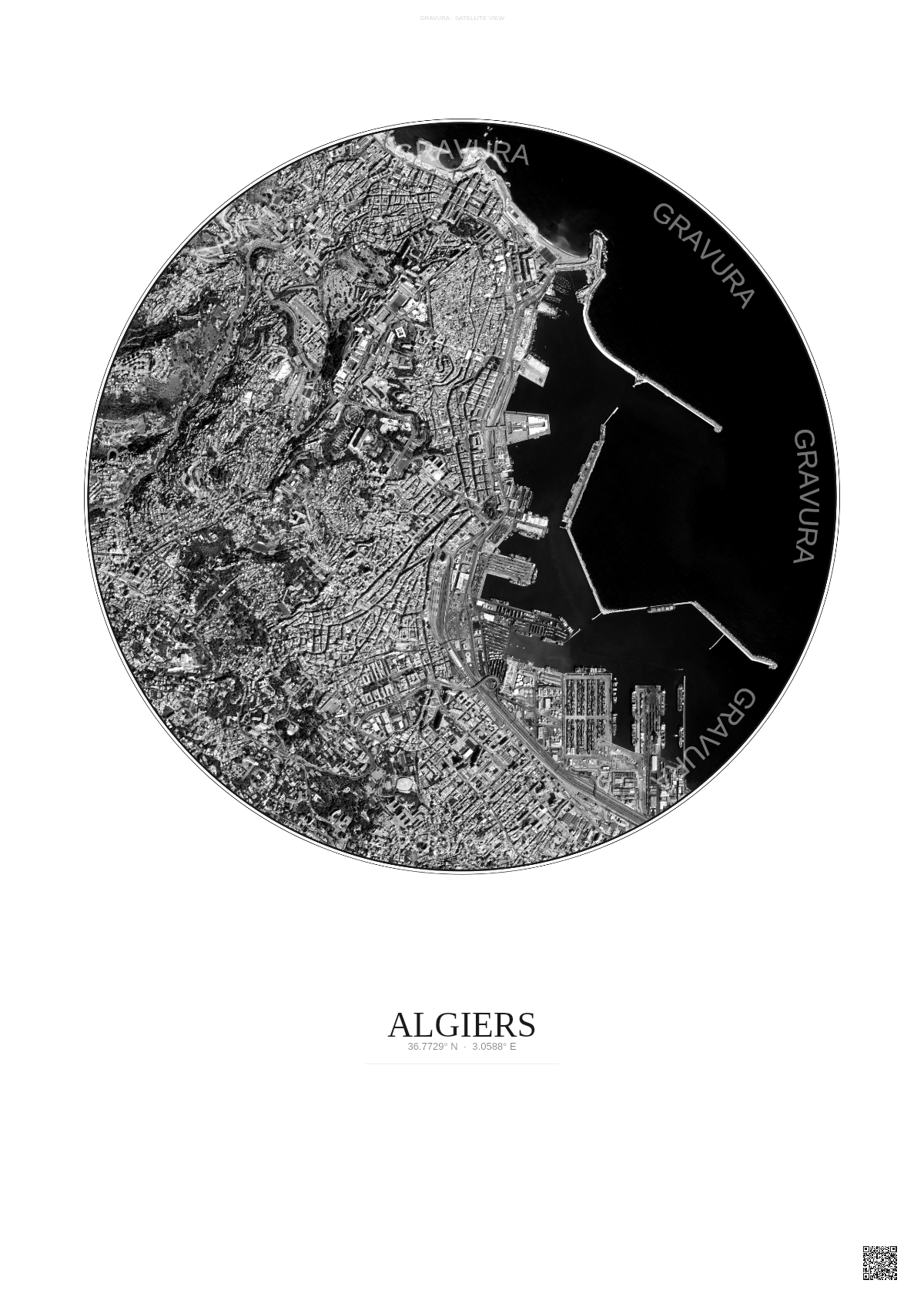 Affiche Algiers – Poster vue satellite | Gravura – Fond clair