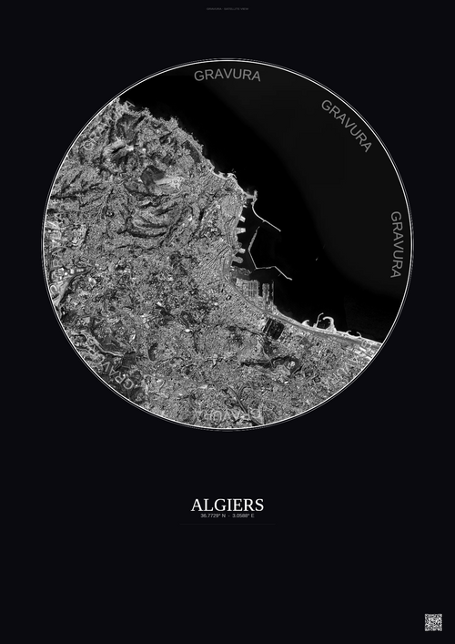 Affiche Algiers – Poster vue satellite | Gravura – Fond foncé