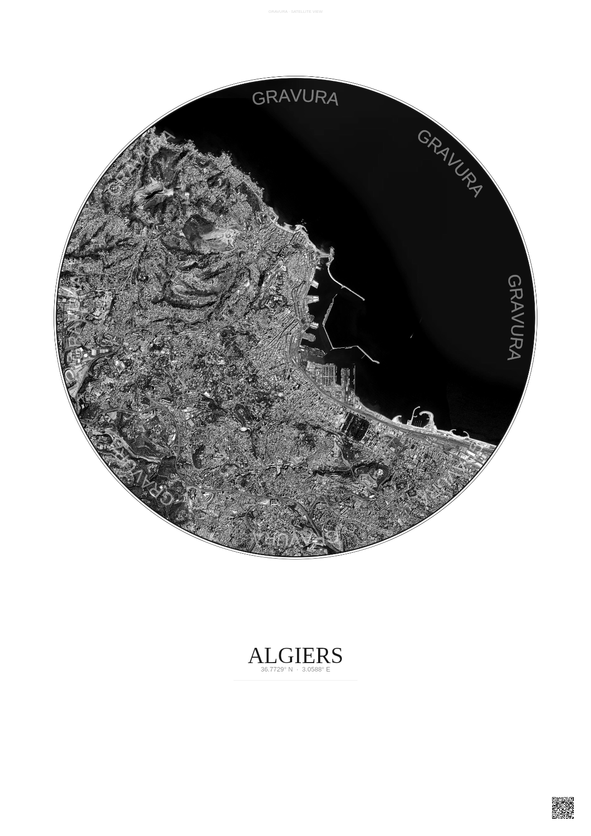 Affiche Algiers – Poster vue satellite | Gravura – Fond clair