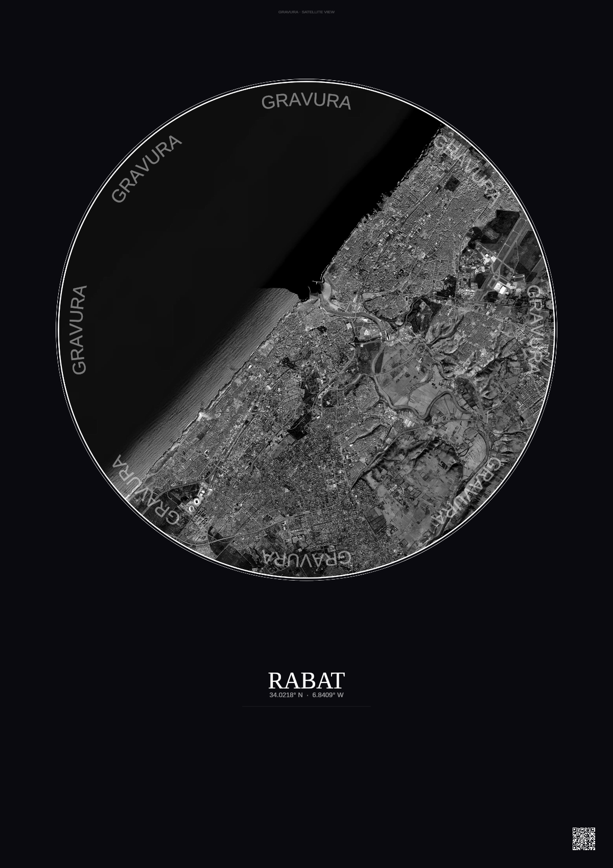 Affiche Rabat – Poster vue satellite | Gravura – Fond foncé