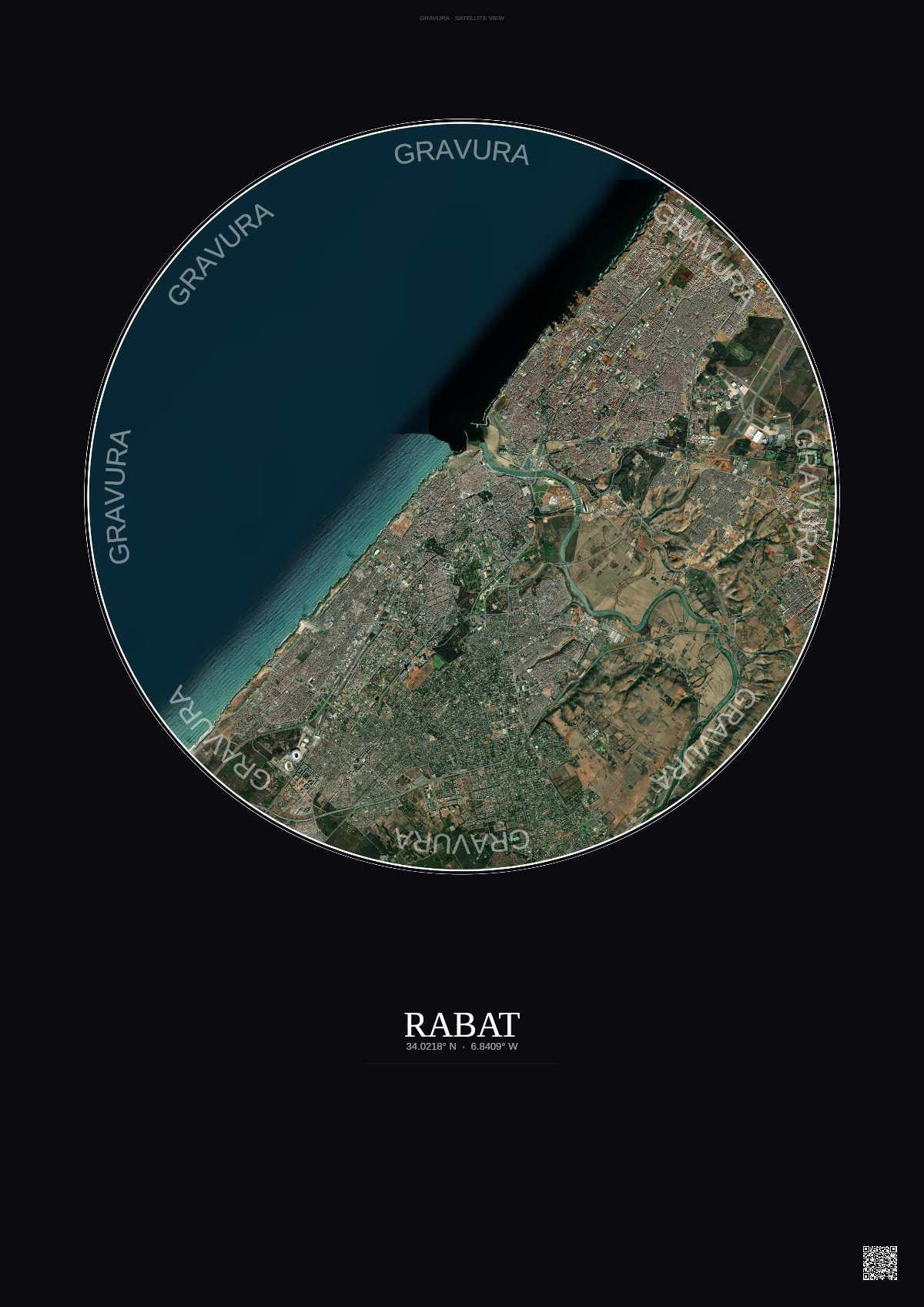 Affiche Rabat – Poster vue satellite | Gravura – Fond foncé
