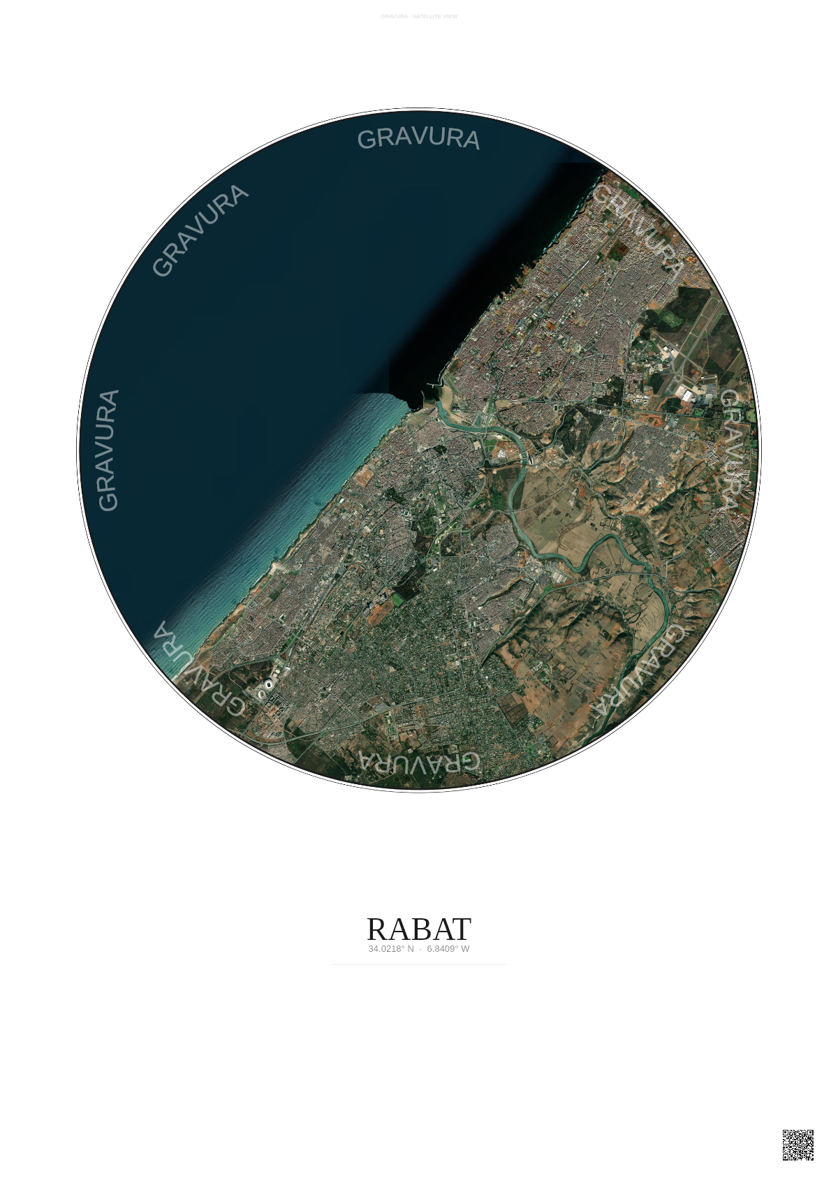 Affiche Rabat – Poster vue satellite | Gravura – Fond clair