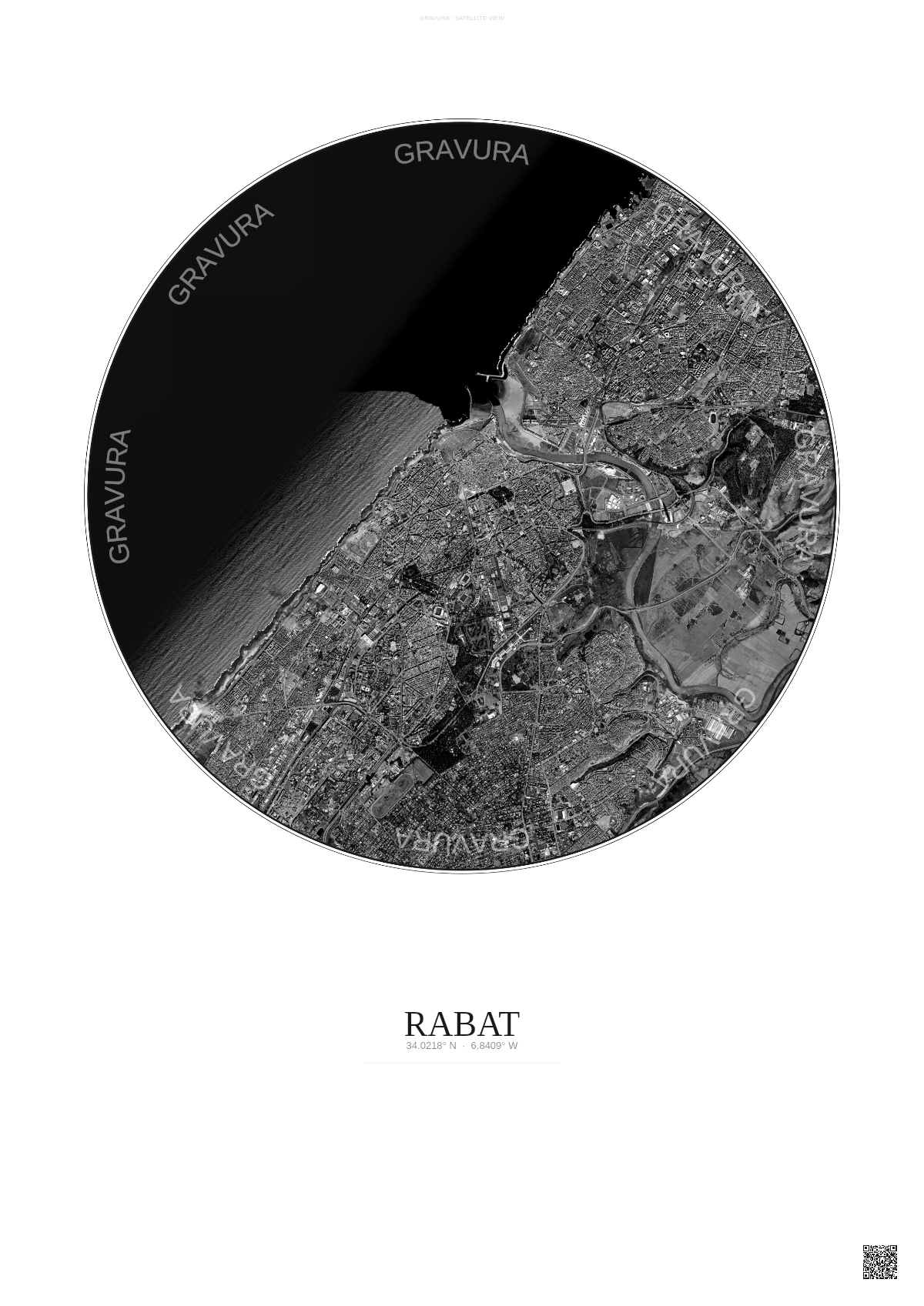 Affiche Rabat – Poster vue satellite | Gravura – Fond clair