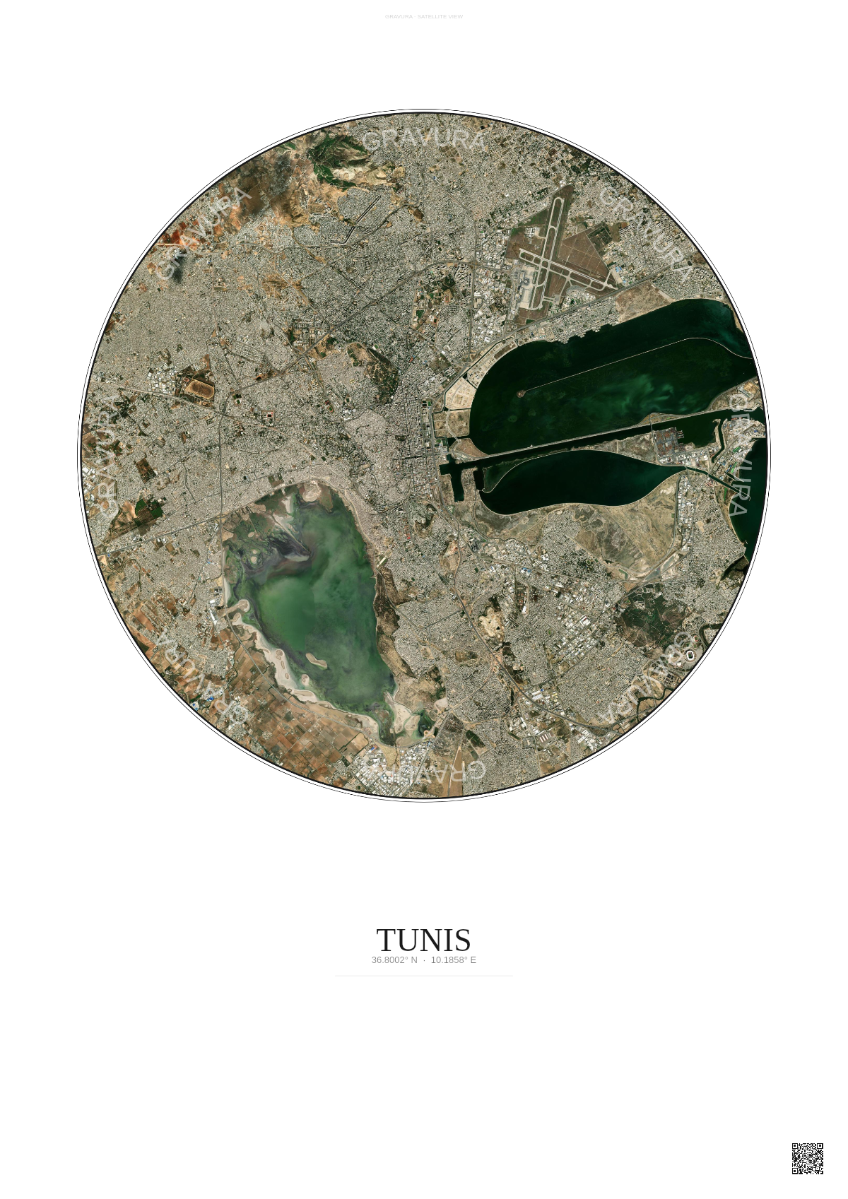 Affiche Tunis – Poster vue satellite | Gravura – Fond clair