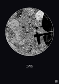 Affiche Tunis – Poster vue satellite | Gravura – Fond foncé