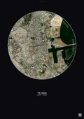 Affiche Tunis – Poster vue satellite | Gravura – Fond foncé