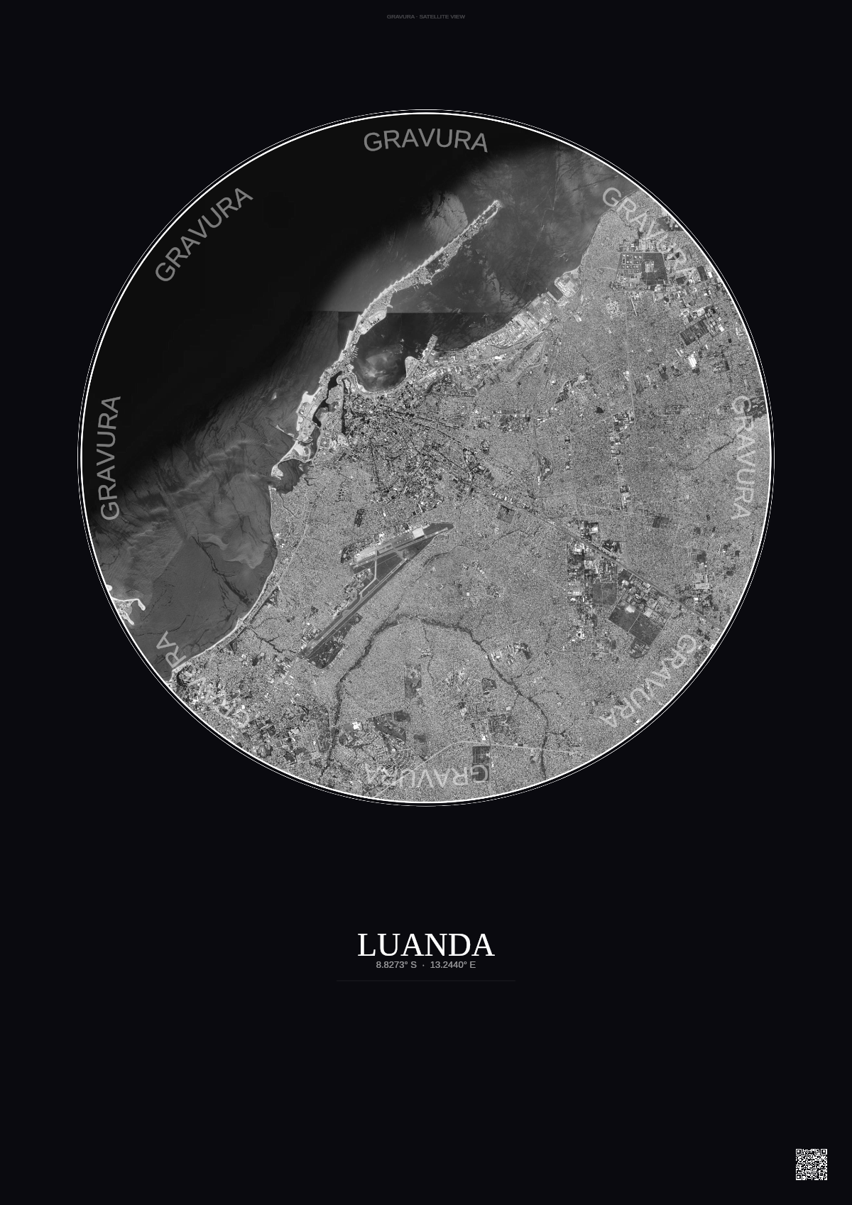 Affiche Luanda – Poster vue satellite | Gravura – Fond foncé