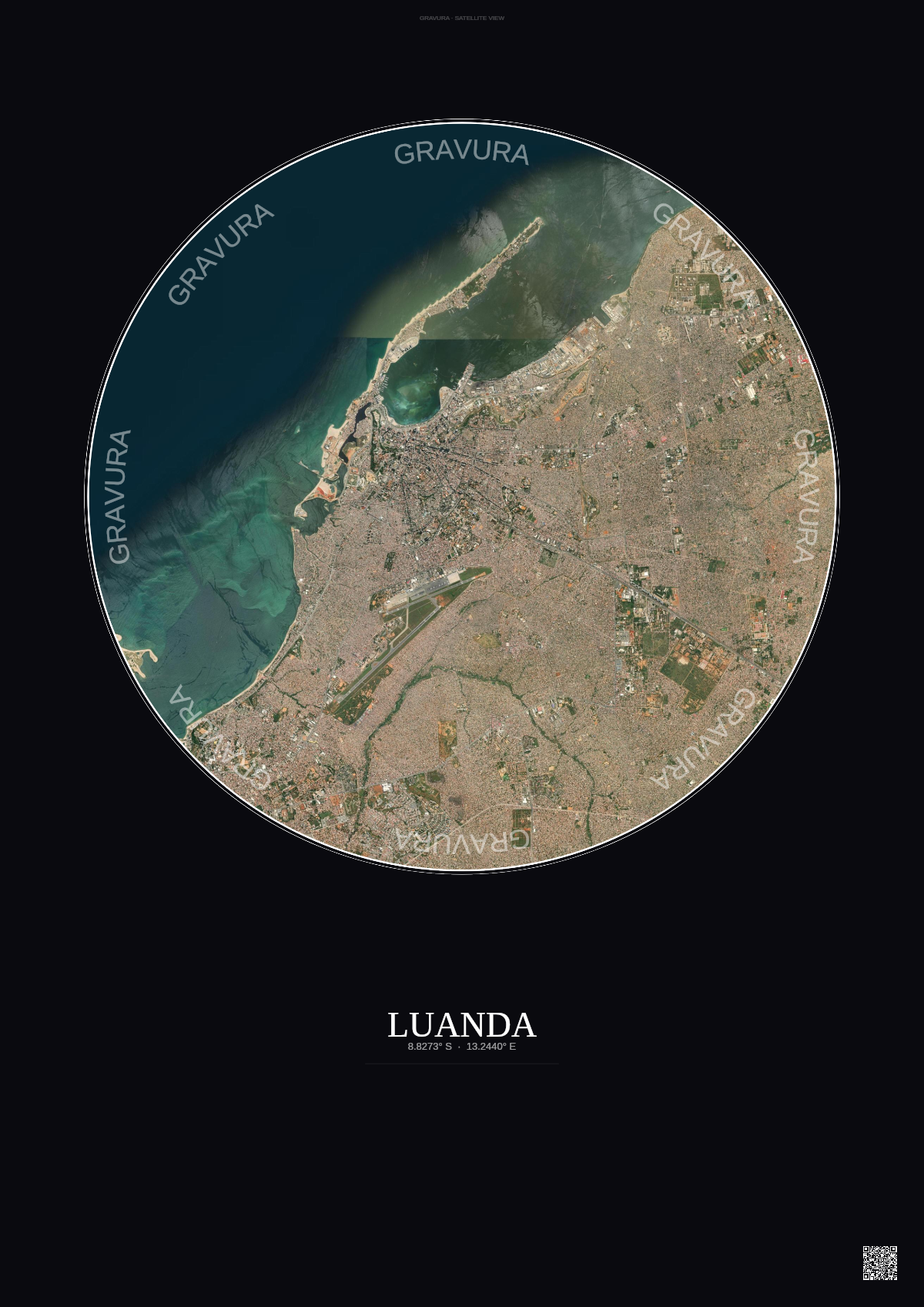 Affiche Luanda – Poster vue satellite | Gravura – Fond foncé