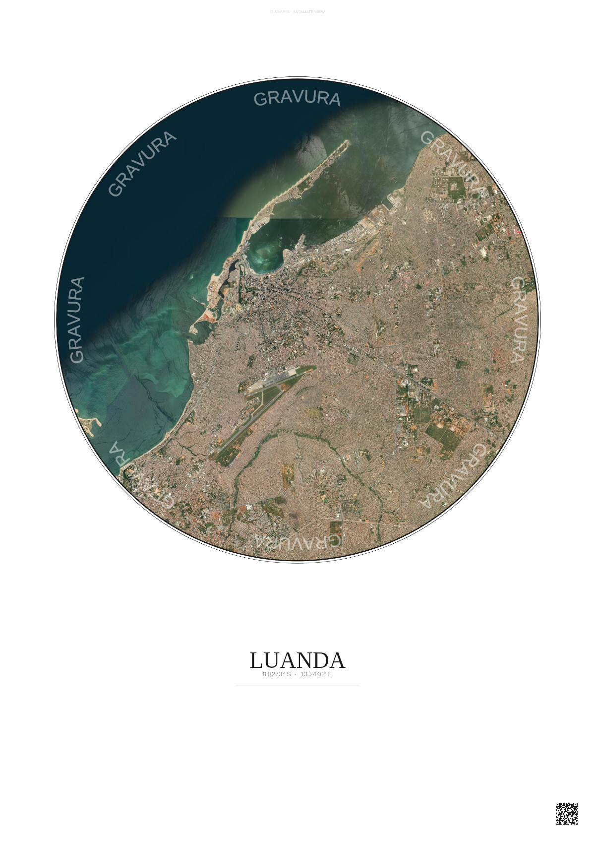Affiche Luanda – Poster vue satellite | Gravura – Fond clair
