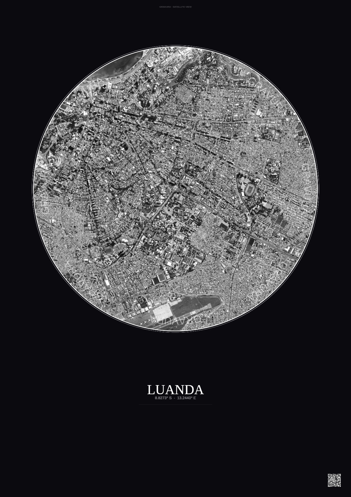 Affiche Luanda – Poster vue satellite | Gravura – Fond foncé