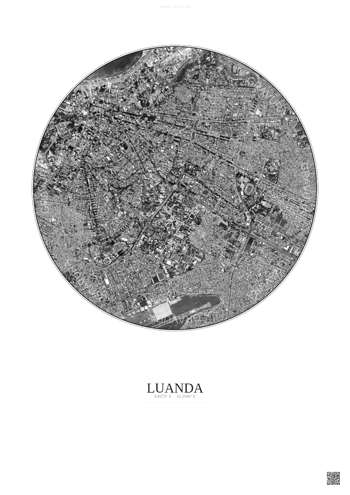 Affiche Luanda – Poster vue satellite | Gravura – Fond clair