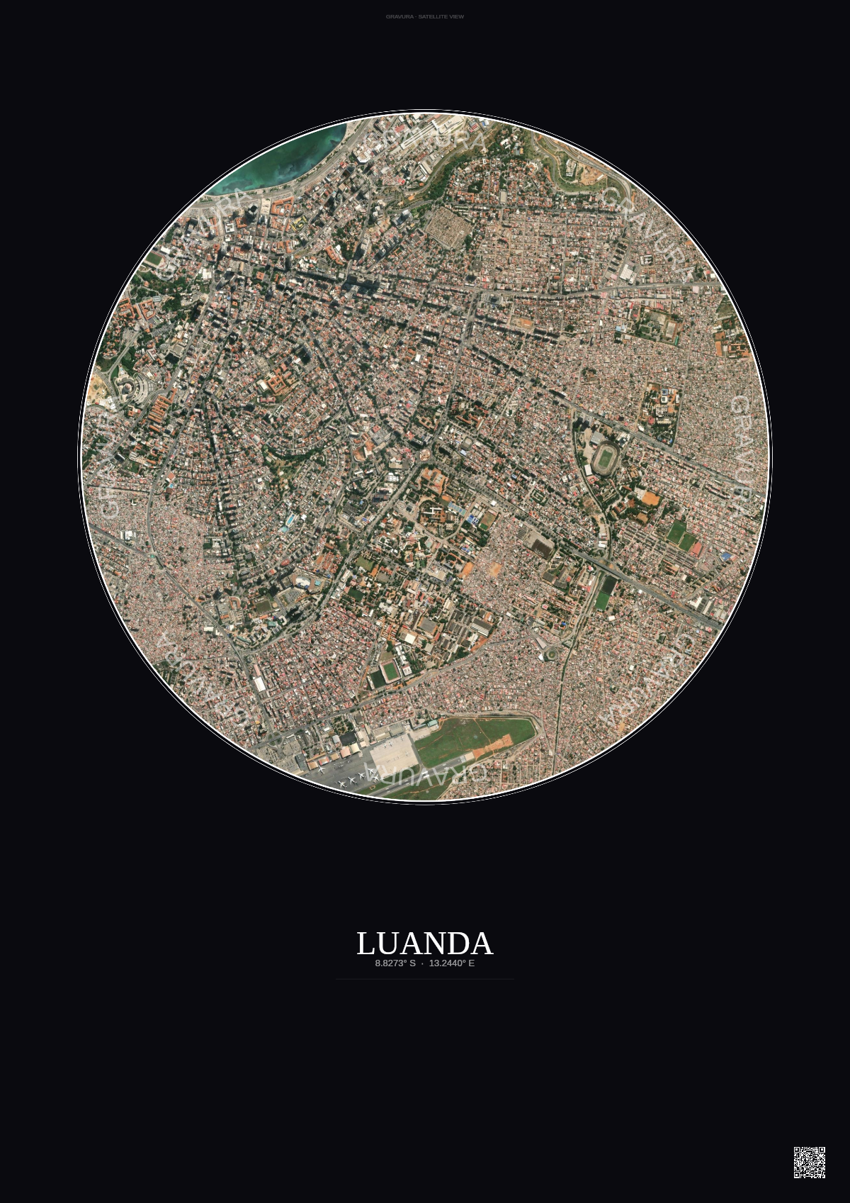 Affiche Luanda – Poster vue satellite | Gravura – Fond foncé