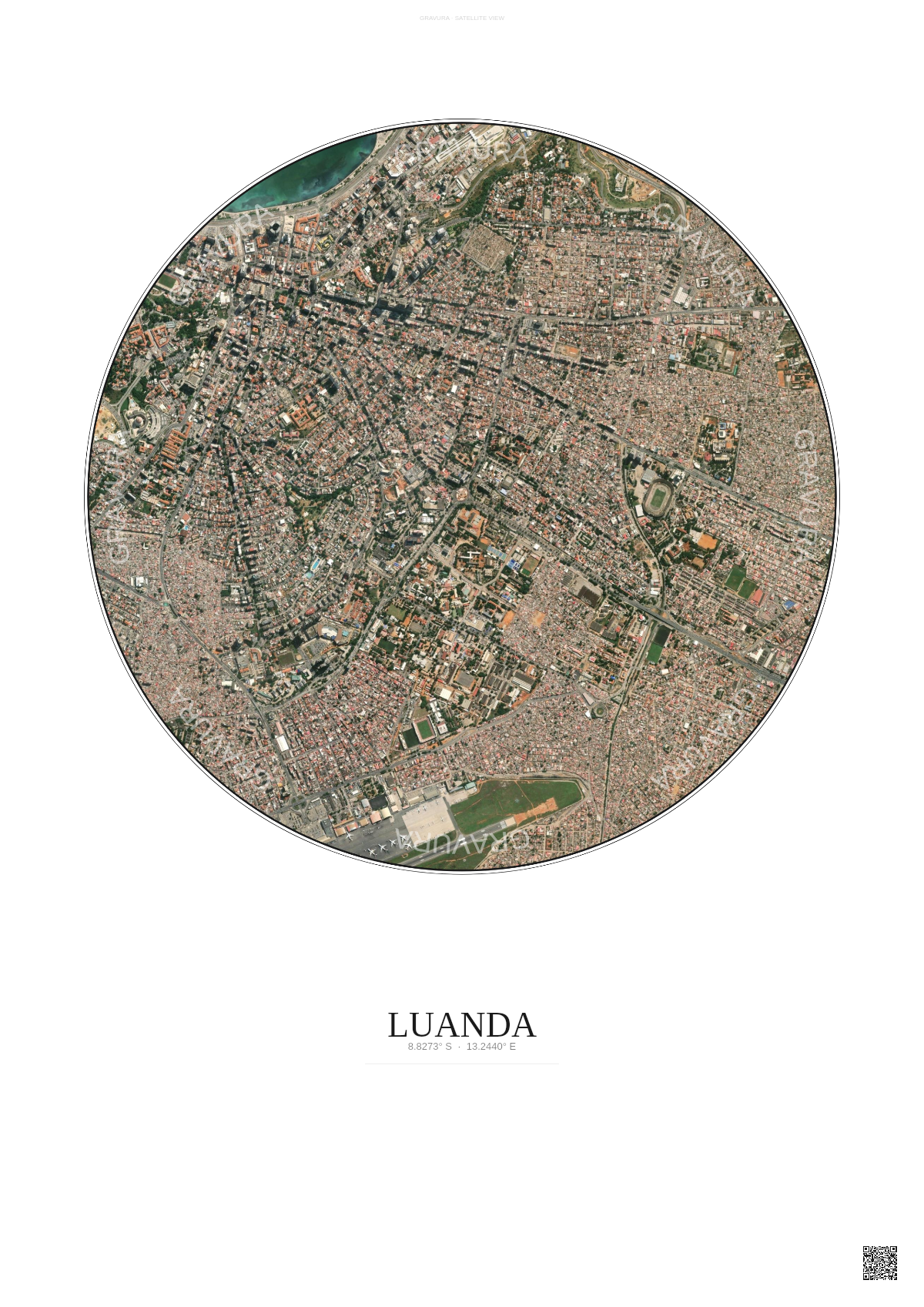 Affiche Luanda – Poster vue satellite | Gravura – Fond clair