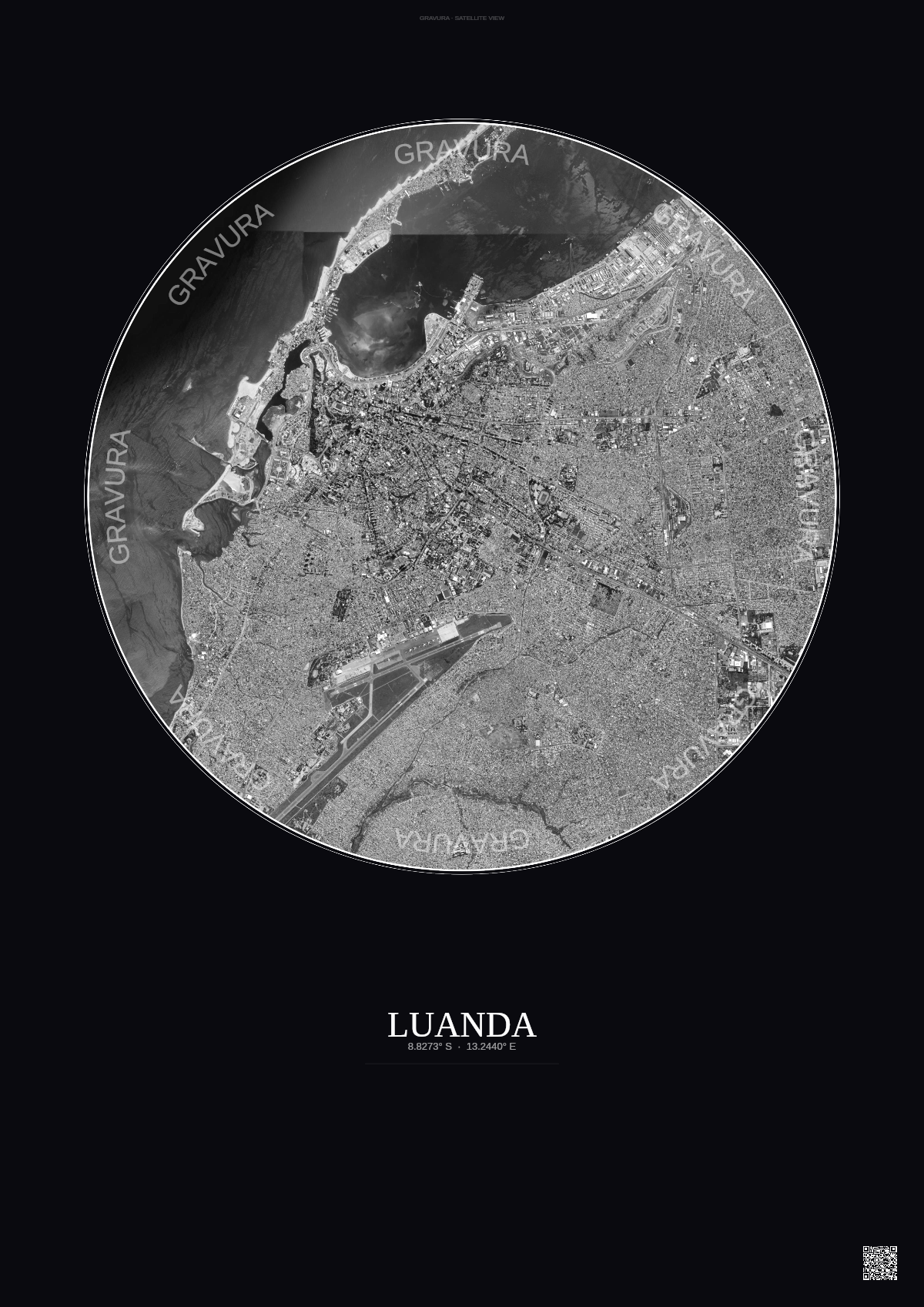 Affiche Luanda – Poster vue satellite | Gravura – Fond foncé