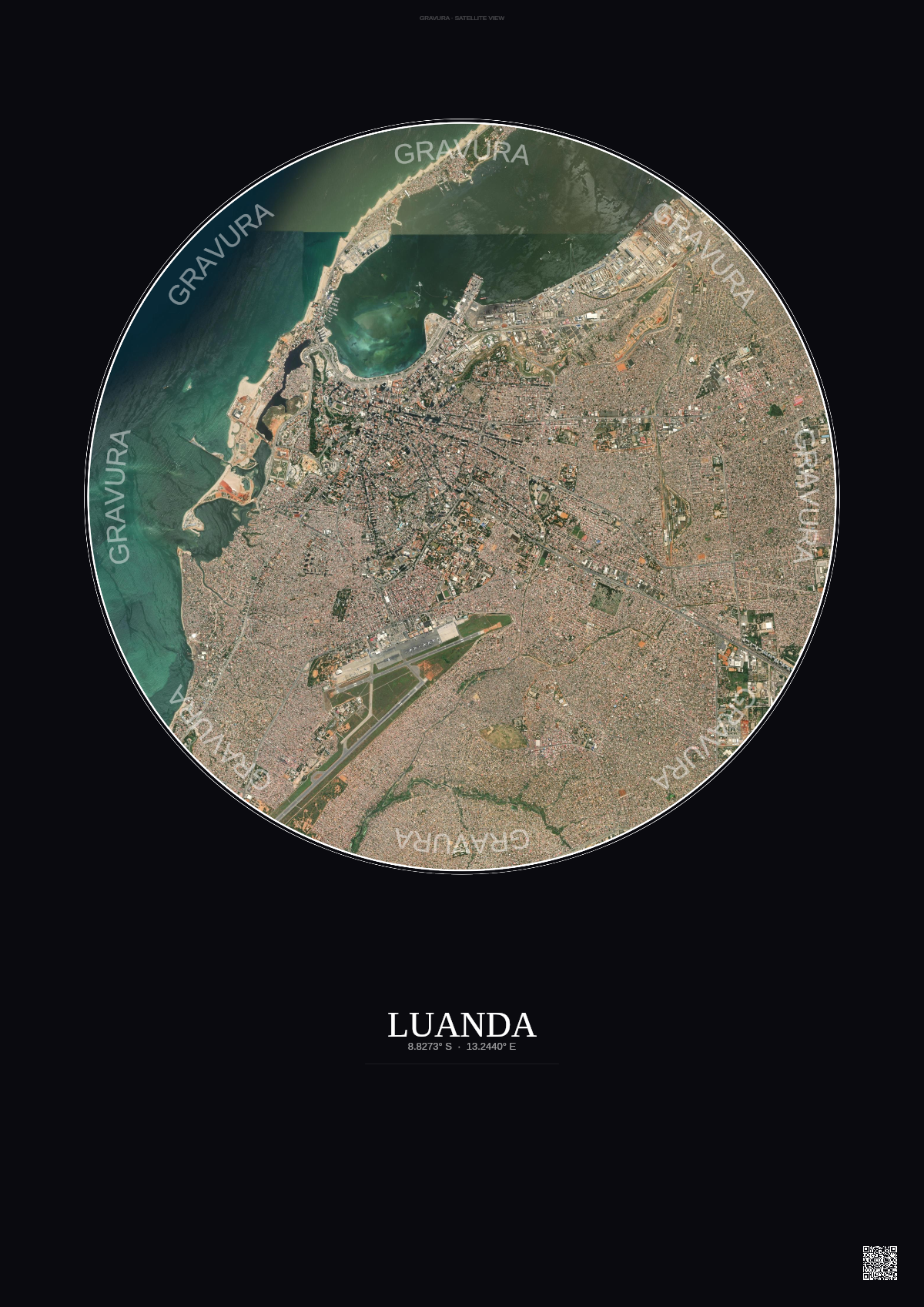 Affiche Luanda – Poster vue satellite | Gravura – Fond foncé