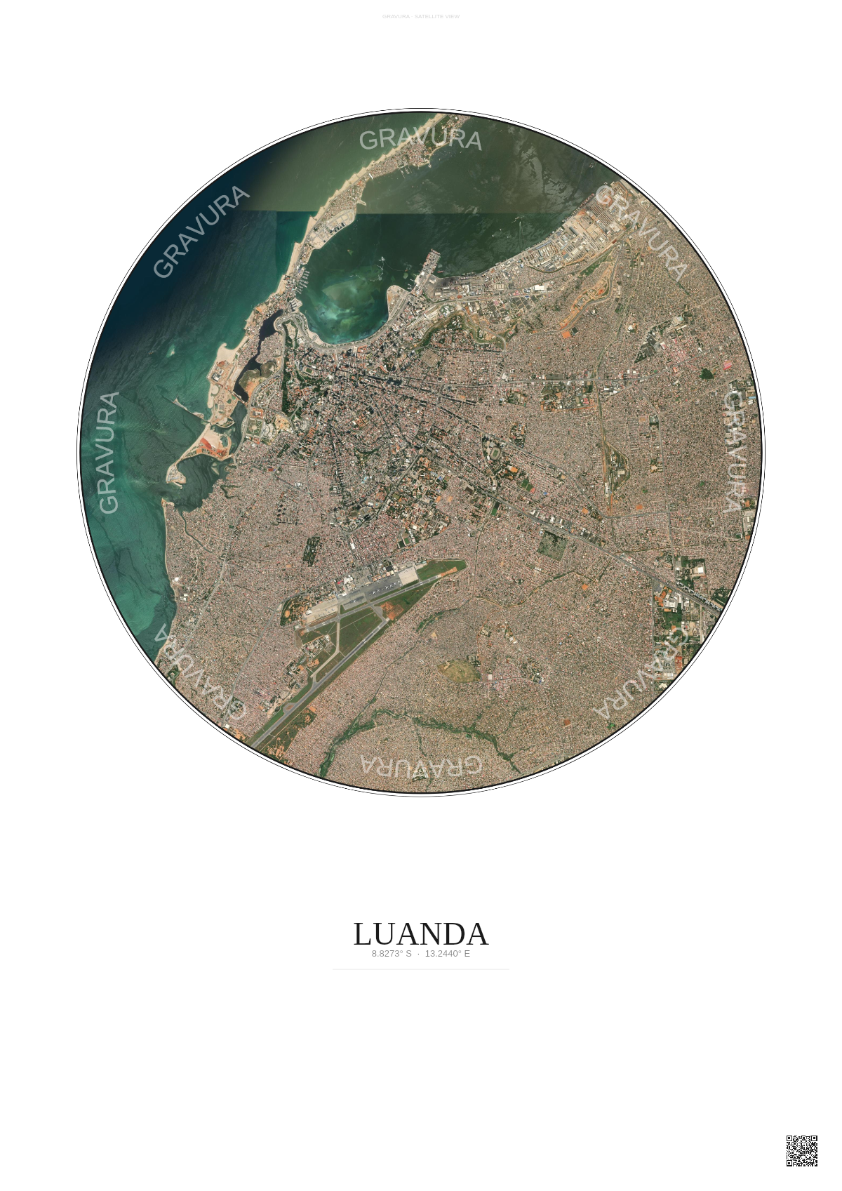 Affiche Luanda – Poster vue satellite | Gravura – Fond clair