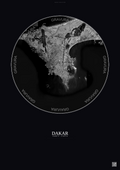 Affiche Dakar – Poster vue satellite | Gravura – Fond foncé