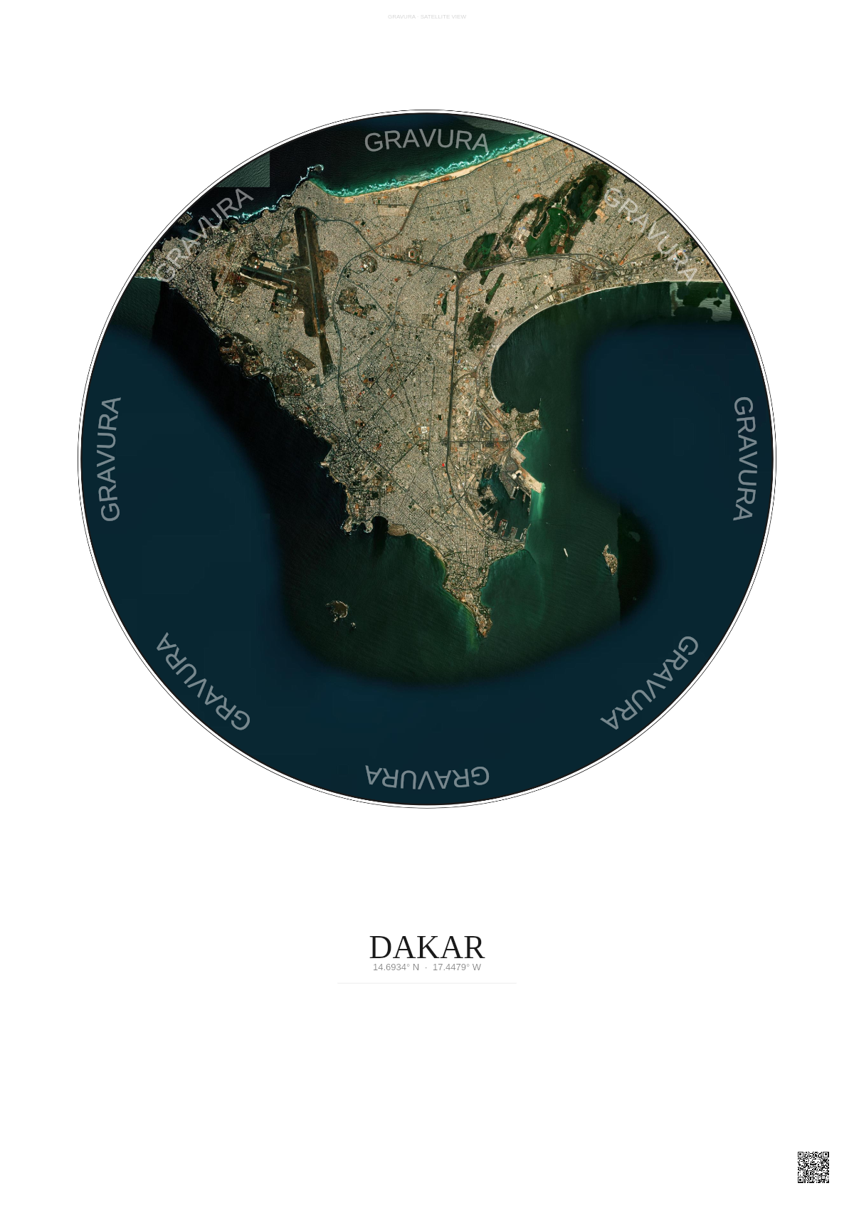 Affiche Dakar – Poster vue satellite | Gravura – Fond clair