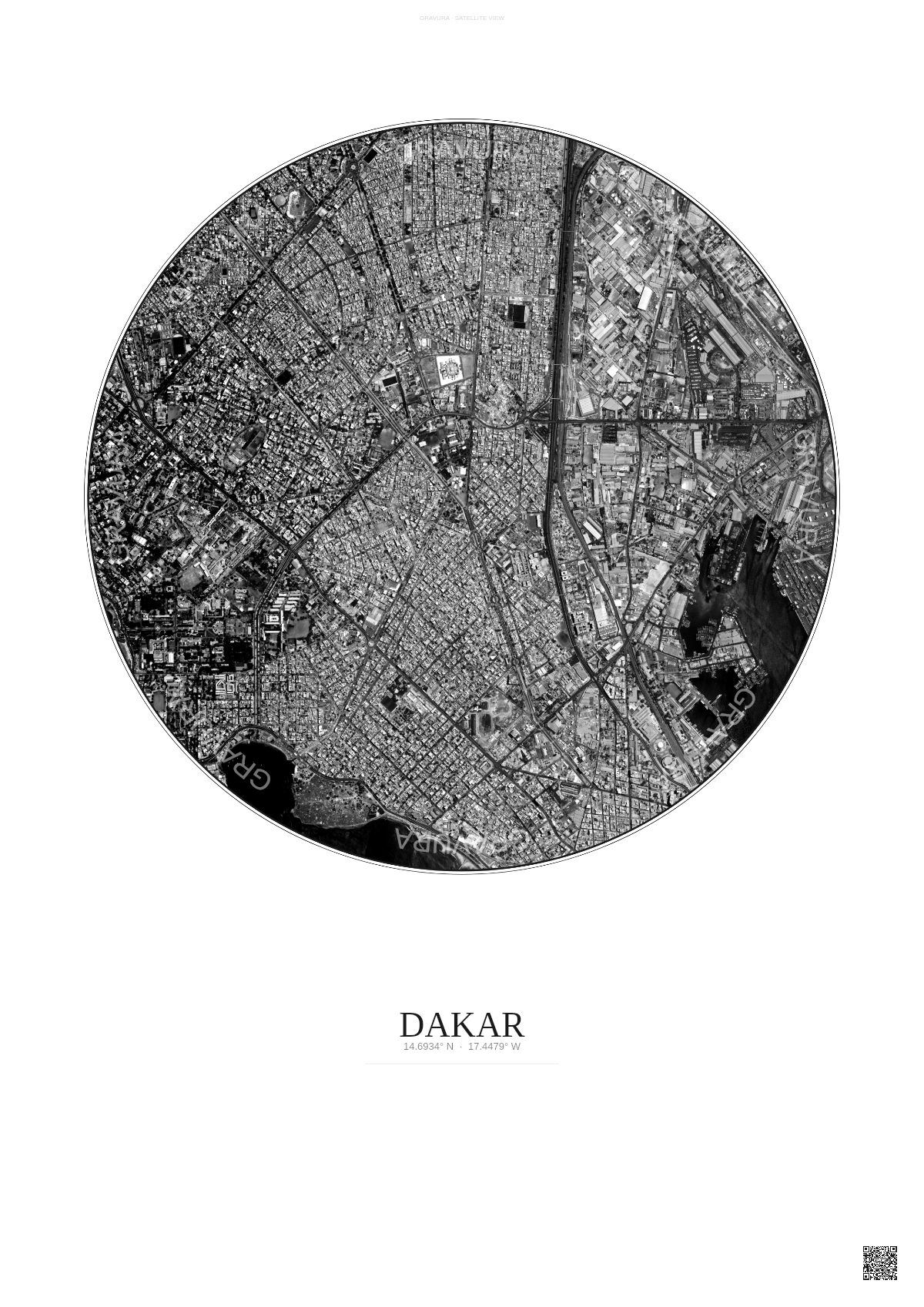 Affiche Dakar – Poster vue satellite | Gravura – Fond clair