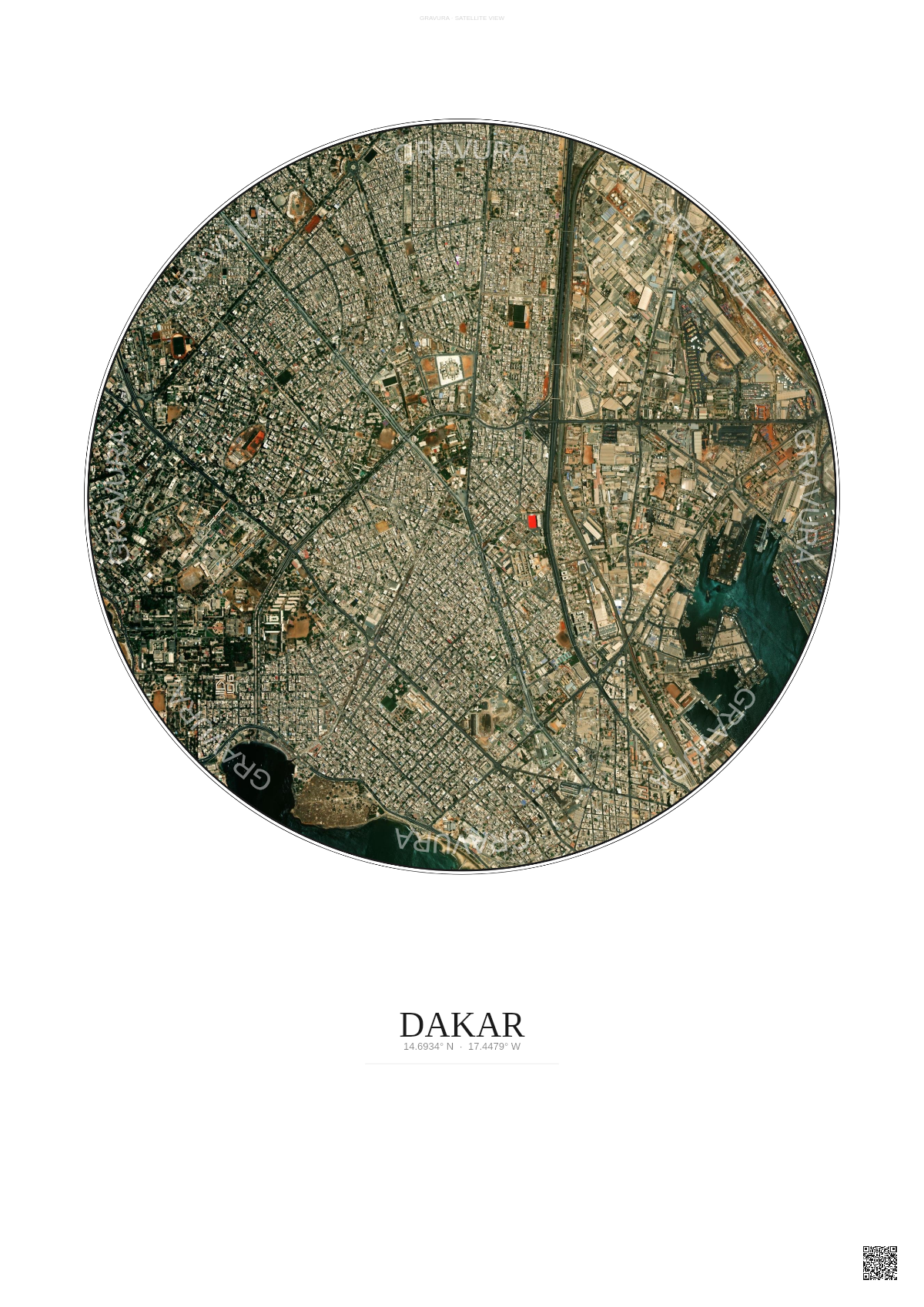 Affiche Dakar – Poster vue satellite | Gravura – Fond clair