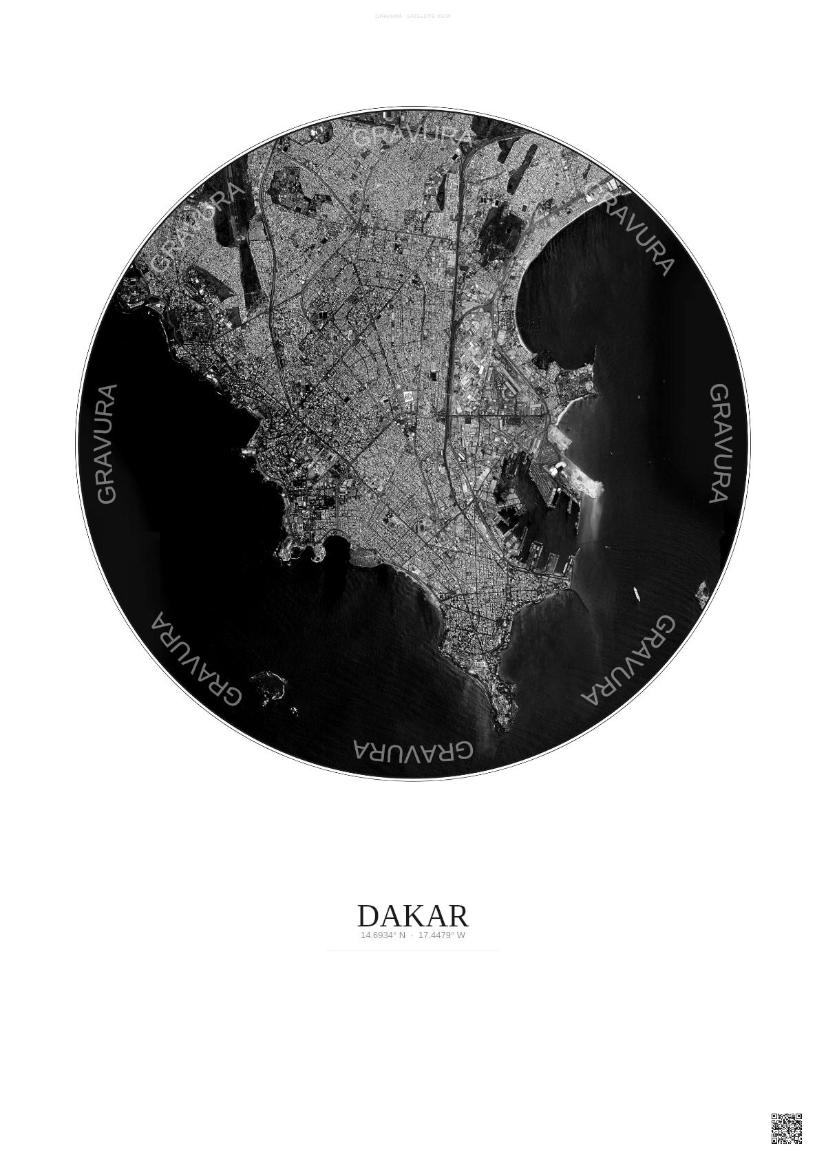 Affiche Dakar – Poster vue satellite | Gravura – Fond clair