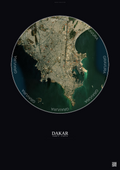 Affiche Dakar – Poster vue satellite | Gravura – Fond foncé