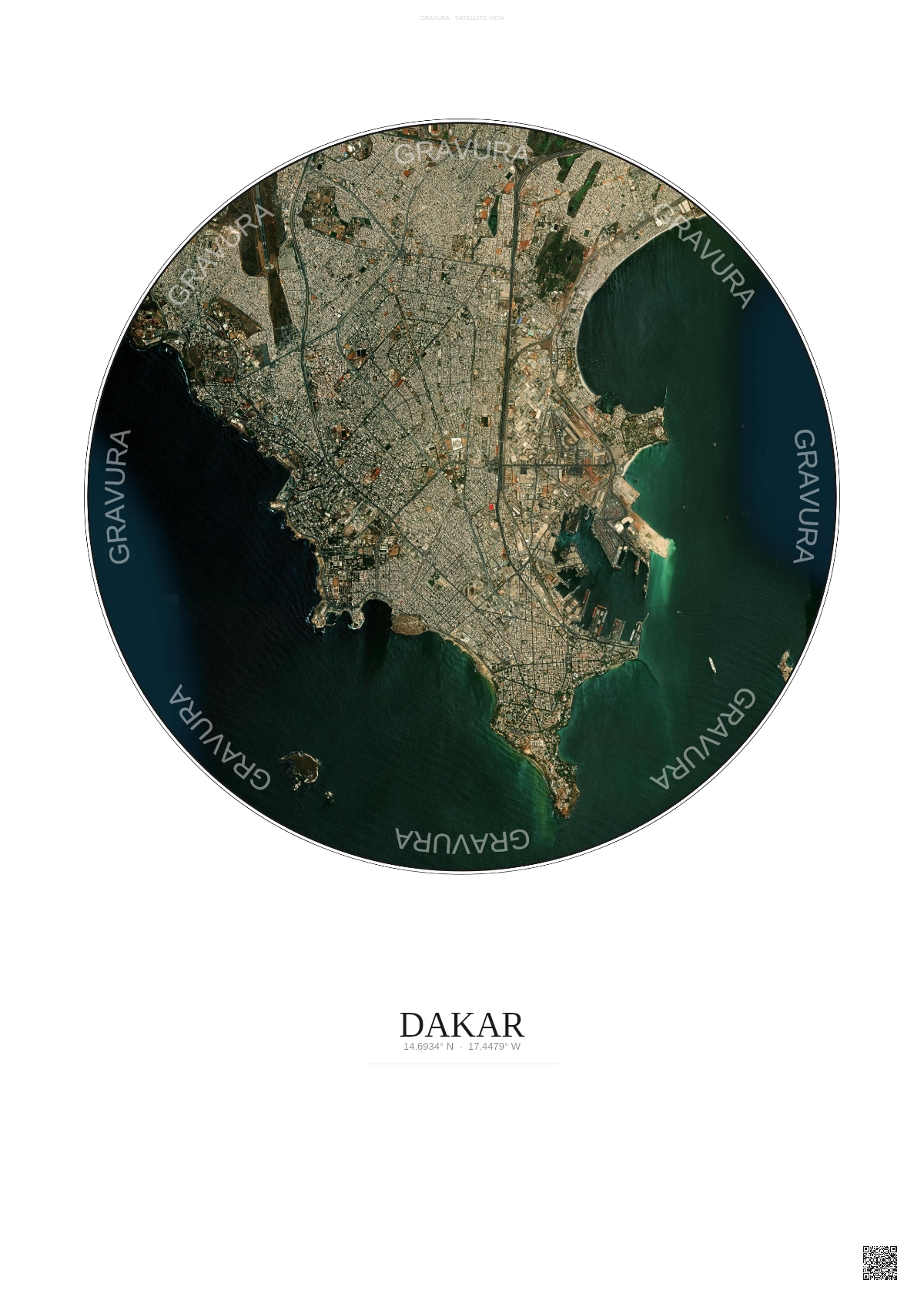 Affiche Dakar – Poster vue satellite | Gravura – Fond clair