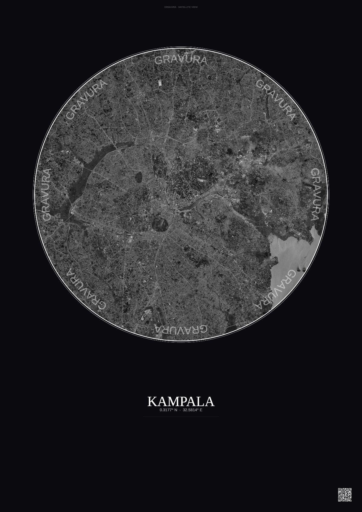 Affiche Kampala – Poster vue satellite | Gravura – Fond foncé