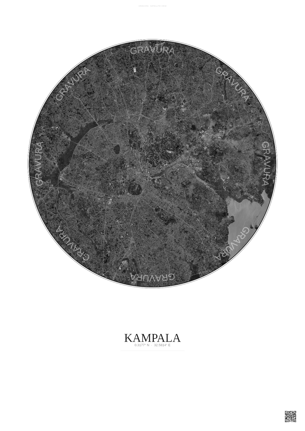 Affiche Kampala – Poster vue satellite | Gravura – Fond clair