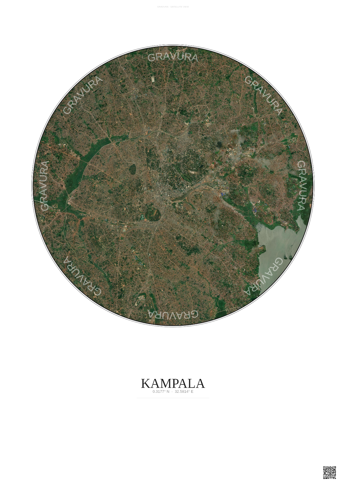Affiche Kampala – Poster vue satellite | Gravura – Fond clair