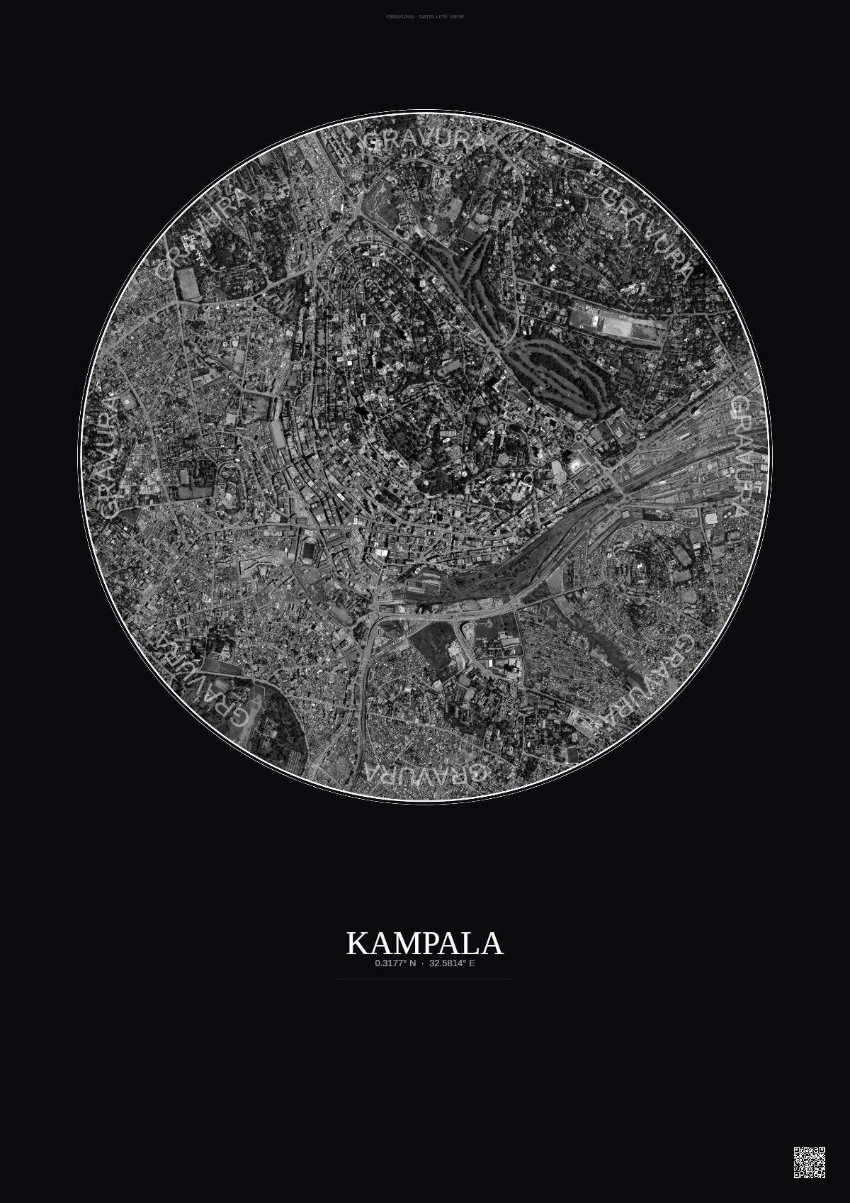 Affiche Kampala – Poster vue satellite | Gravura – Fond foncé