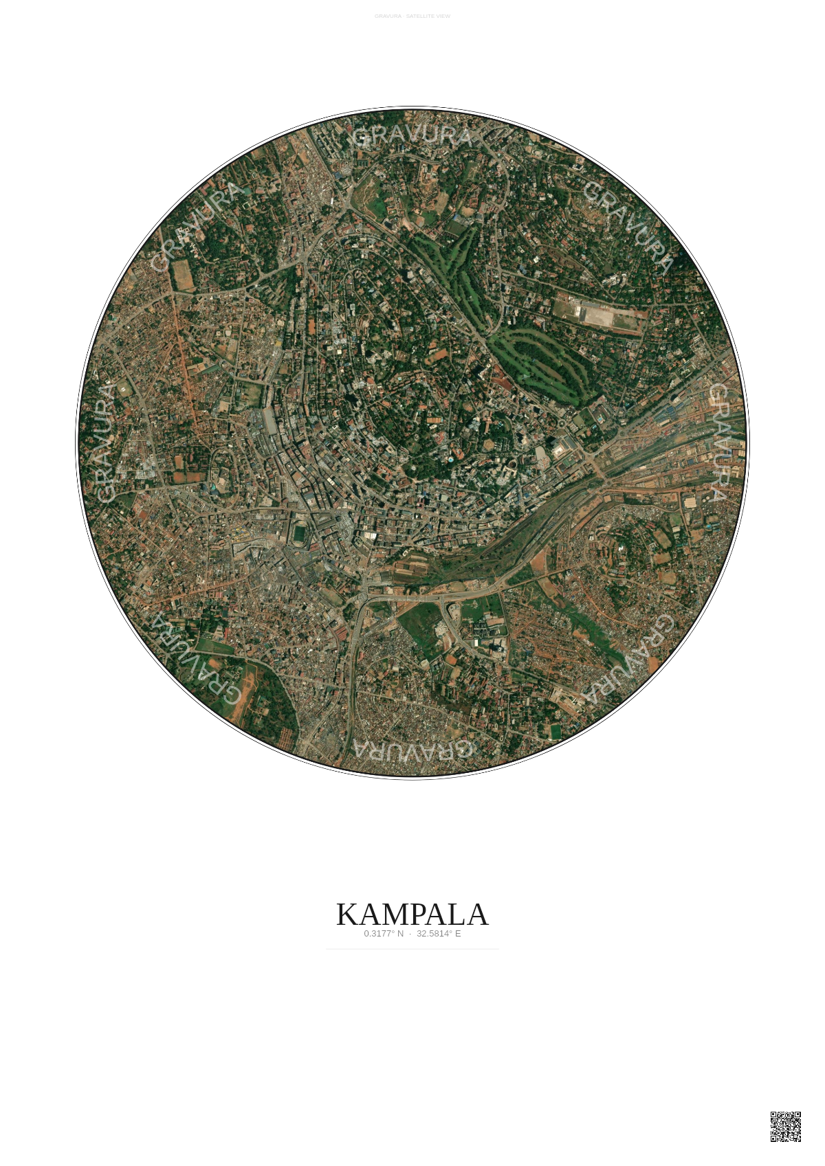 Affiche Kampala – Poster vue satellite | Gravura – Fond clair