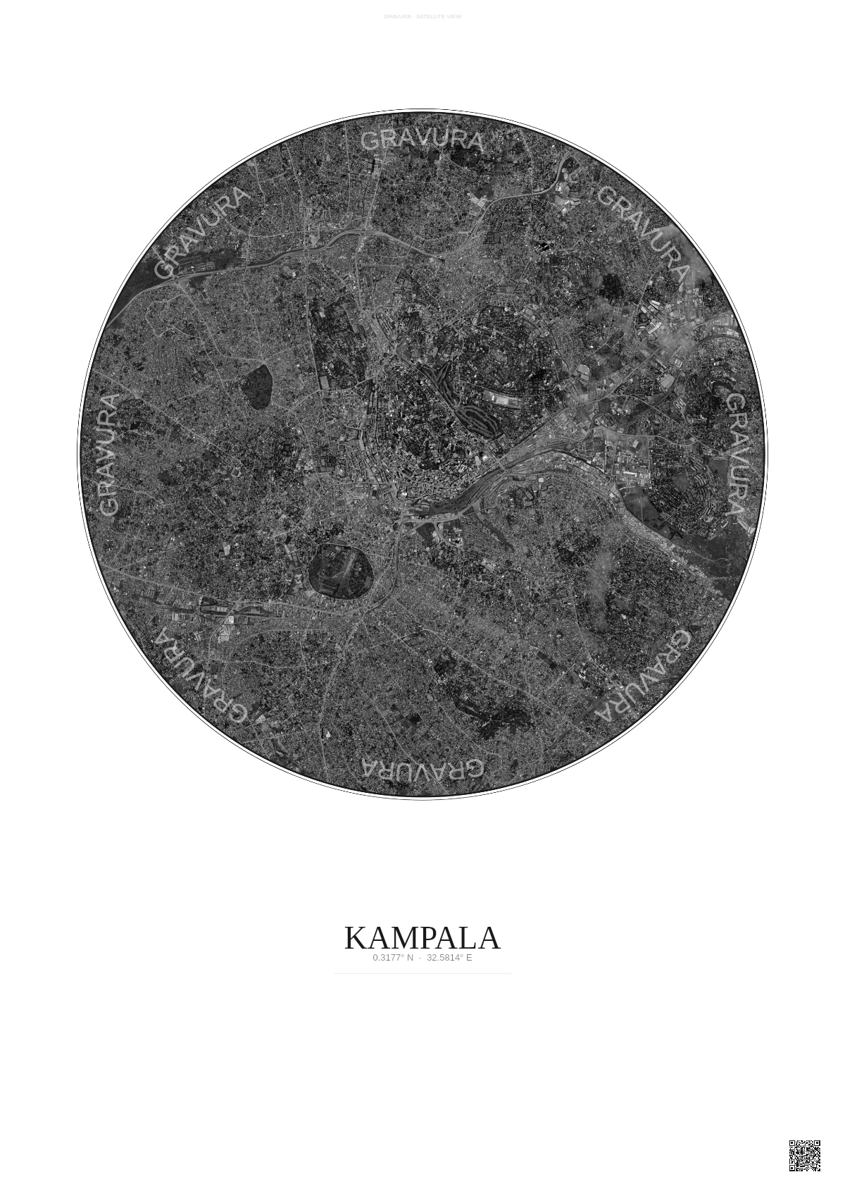 Affiche Kampala – Poster vue satellite | Gravura – Fond clair