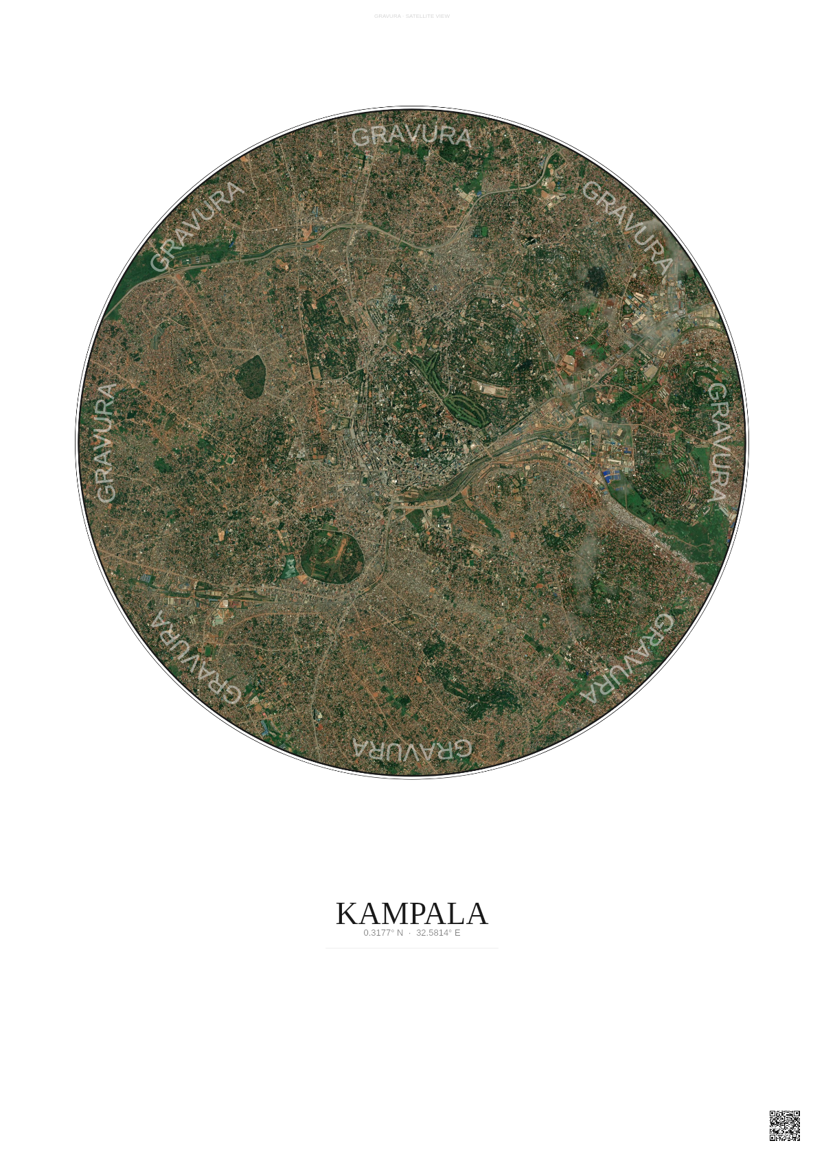 Affiche Kampala – Poster vue satellite | Gravura – Fond clair
