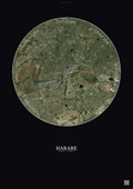 Affiche Harare – Poster vue satellite | Gravura – Fond foncé
