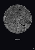 Affiche Harare – Poster vue satellite | Gravura – Fond foncé