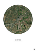 Affiche Harare – Poster vue satellite | Gravura – Fond clair