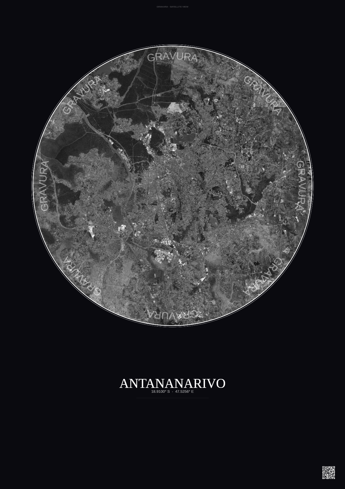 Affiche Antananarivo – Poster vue satellite | Gravura – Fond foncé