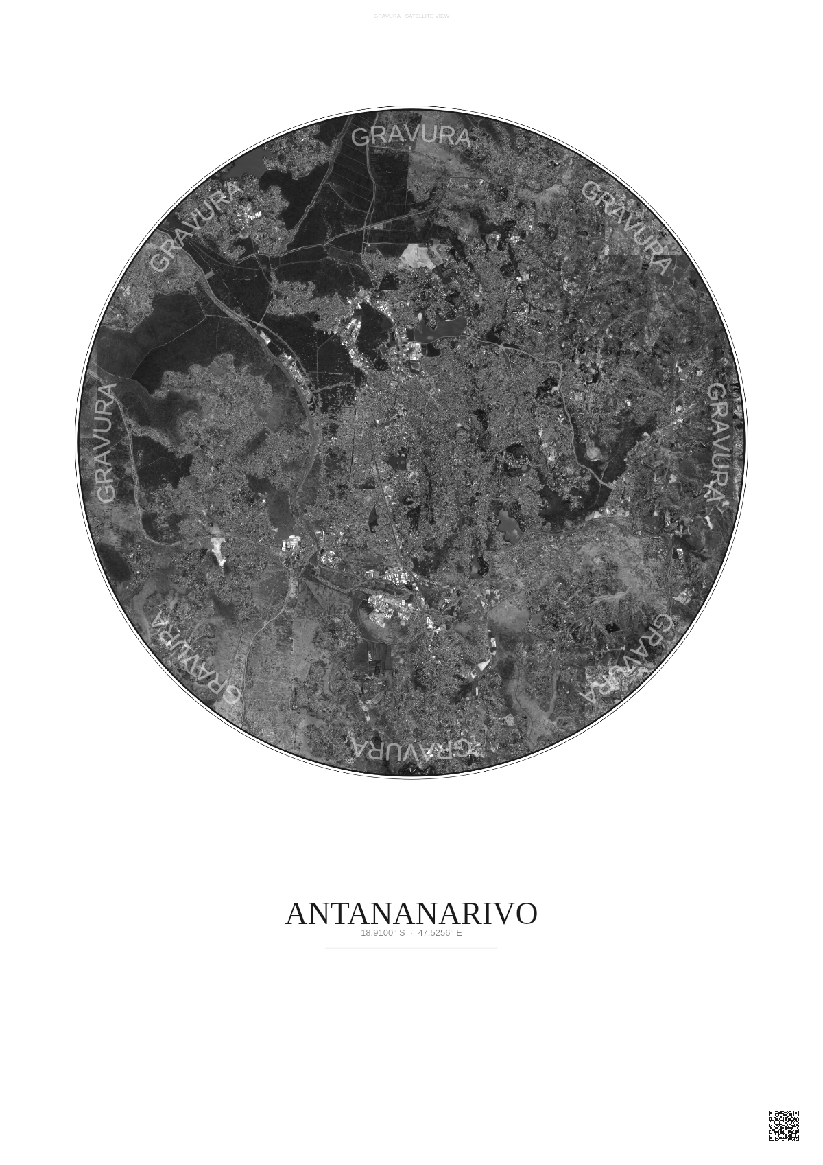Affiche Antananarivo – Poster vue satellite | Gravura – Fond clair
