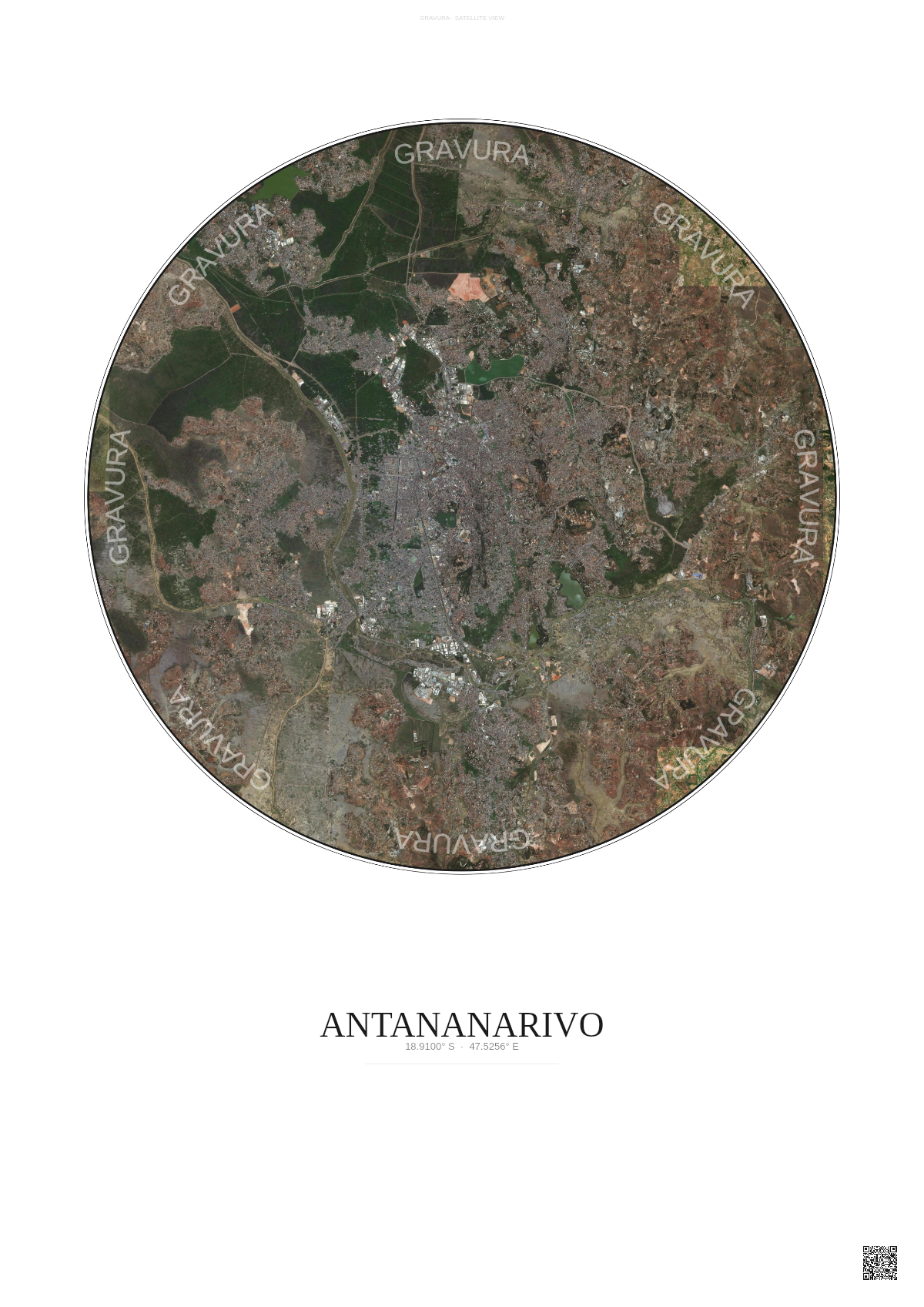 Affiche Antananarivo – Poster vue satellite | Gravura – Fond clair