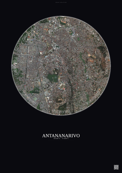 Affiche Antananarivo – Poster vue satellite | Gravura – Fond foncé