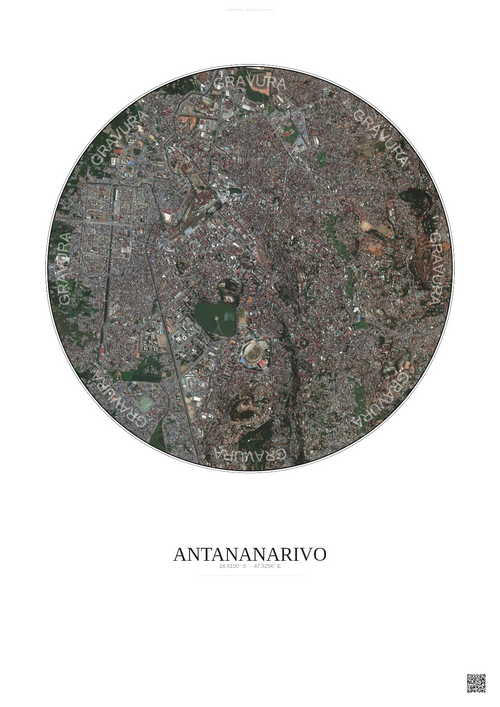 Affiche Antananarivo – Poster vue satellite | Gravura – Fond clair