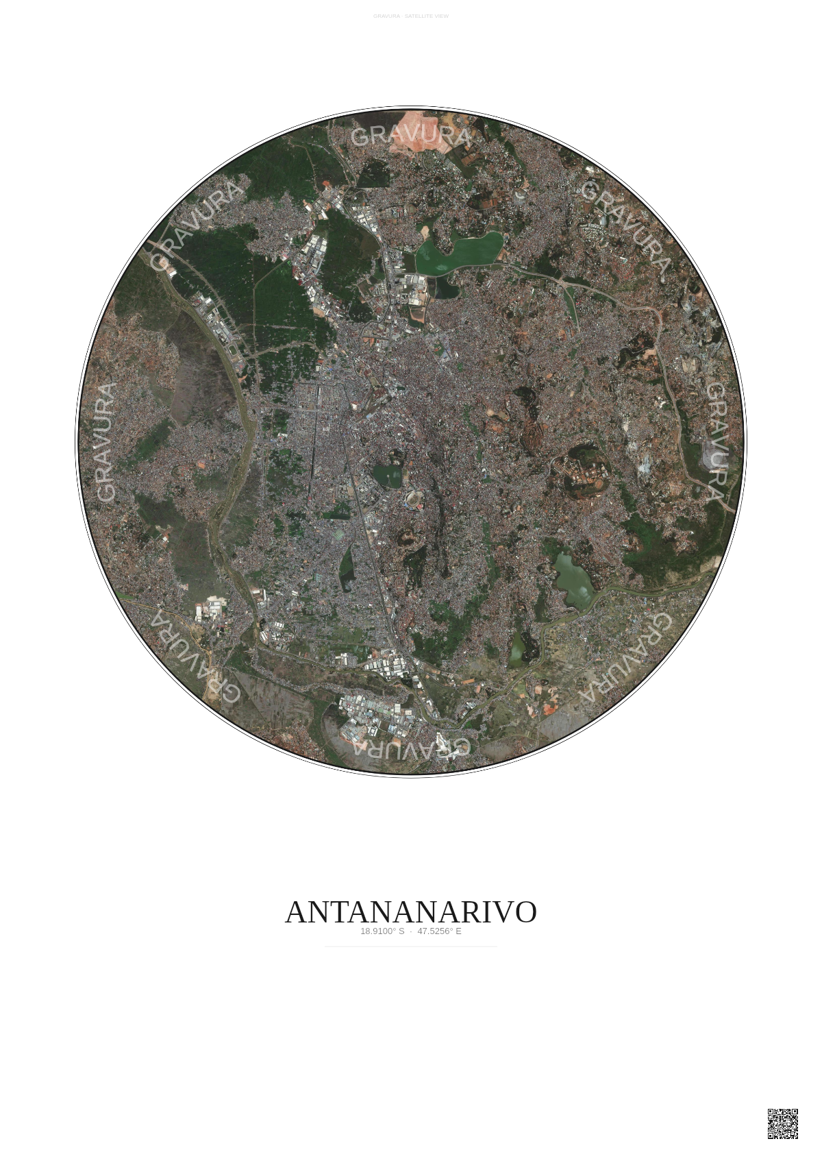 Affiche Antananarivo – Poster vue satellite | Gravura – Fond clair