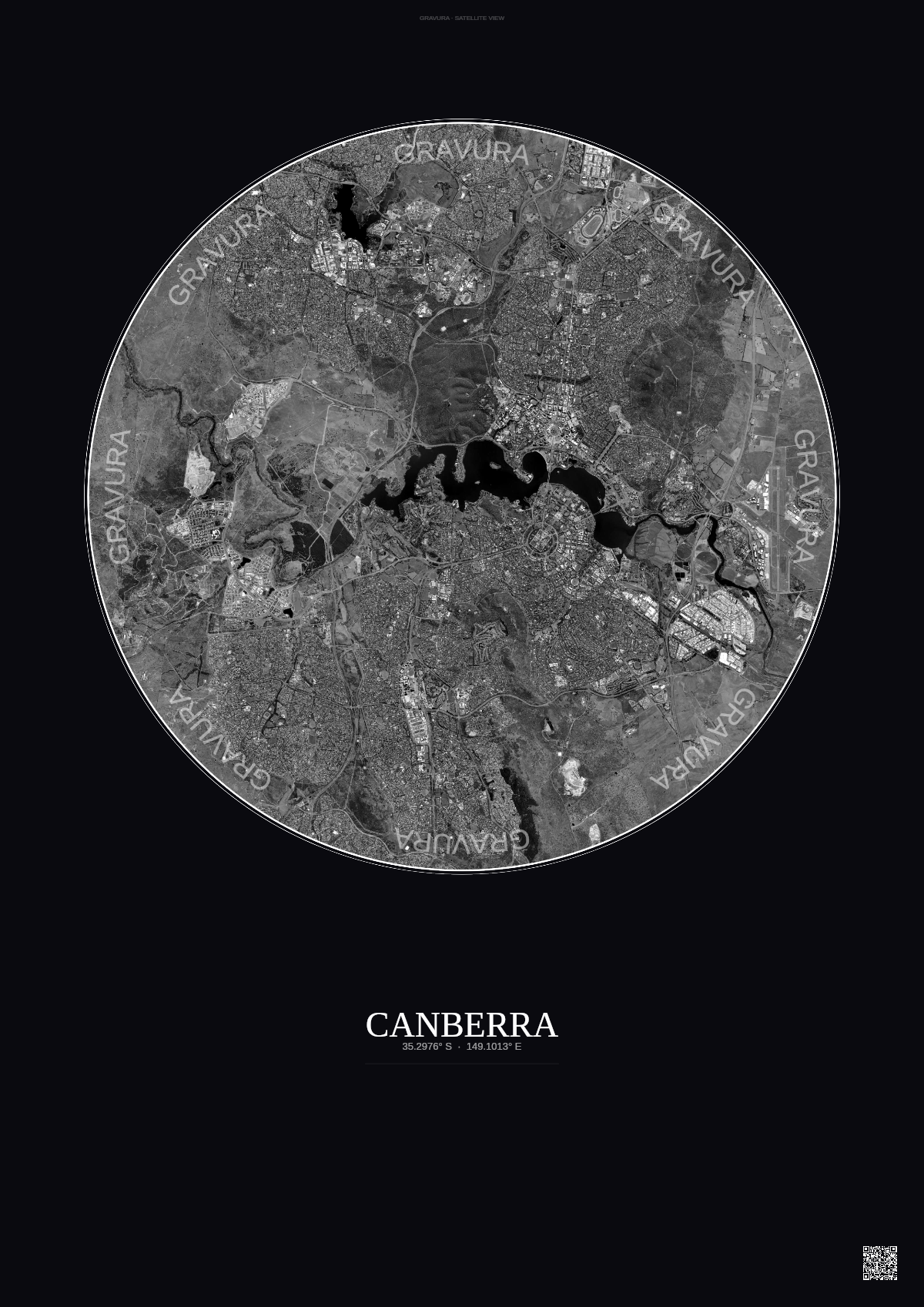 Affiche Canberra – Poster vue satellite | Gravura – Fond foncé