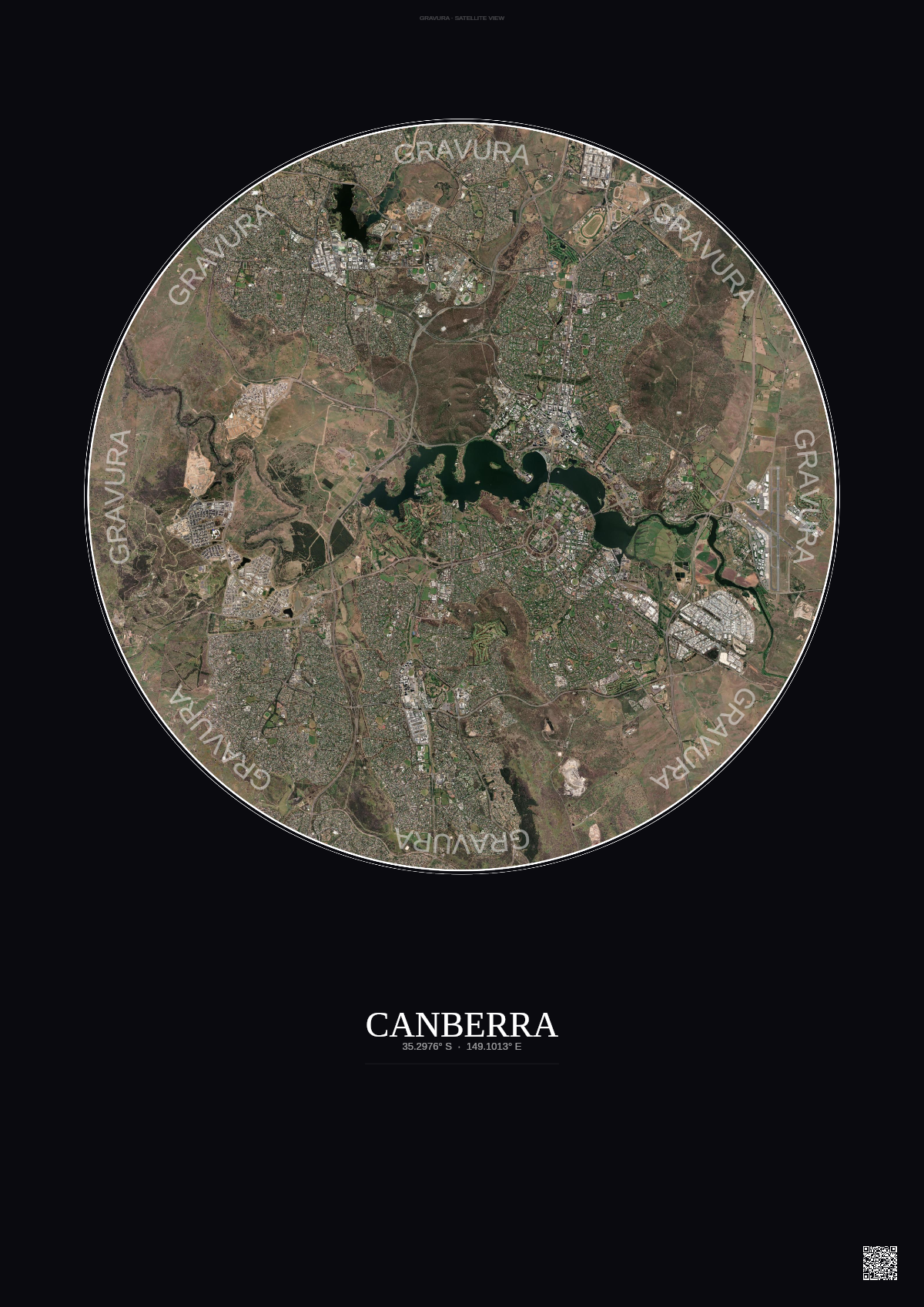 Affiche Canberra – Poster vue satellite | Gravura – Fond foncé