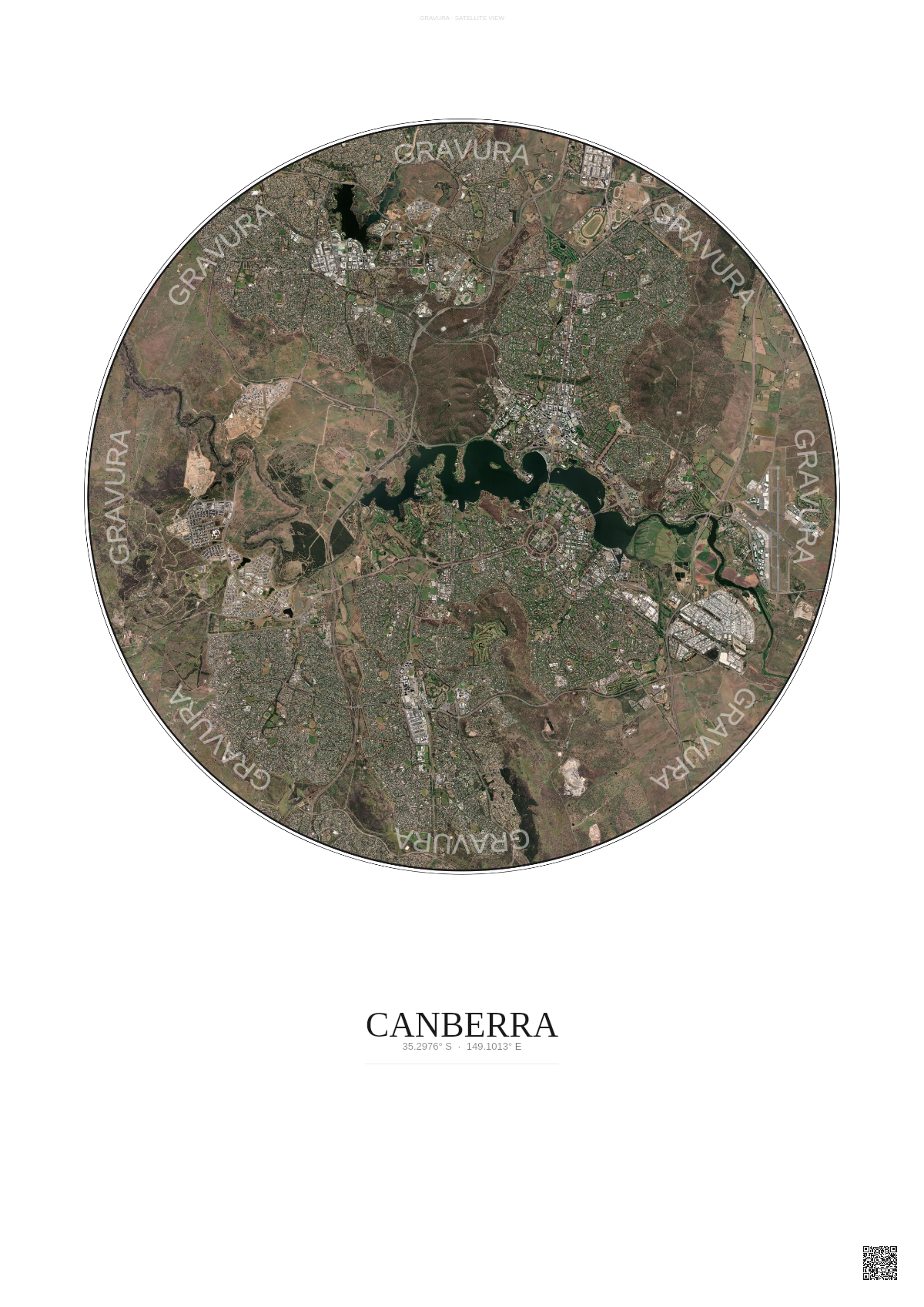 Affiche Canberra – Poster vue satellite | Gravura – Fond clair