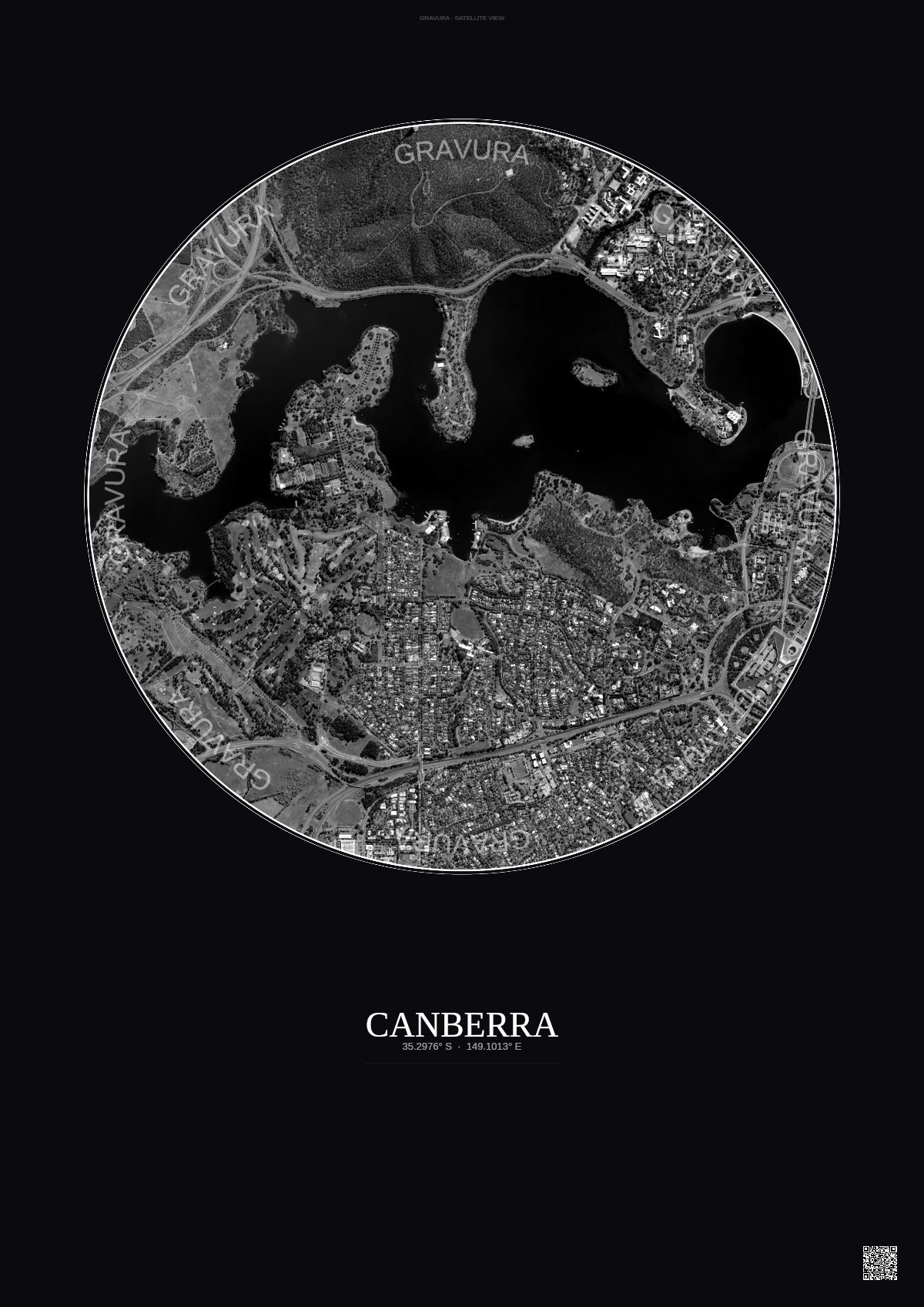 Affiche Canberra – Poster vue satellite | Gravura – Fond foncé