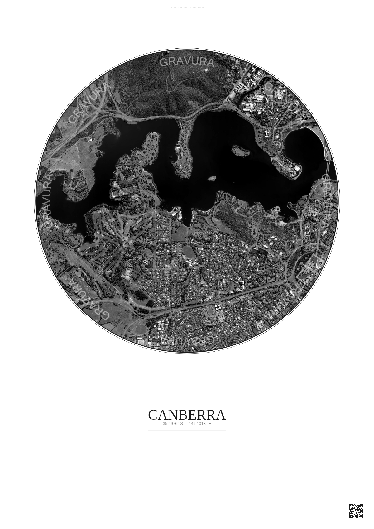 Affiche Canberra – Poster vue satellite | Gravura – Fond clair